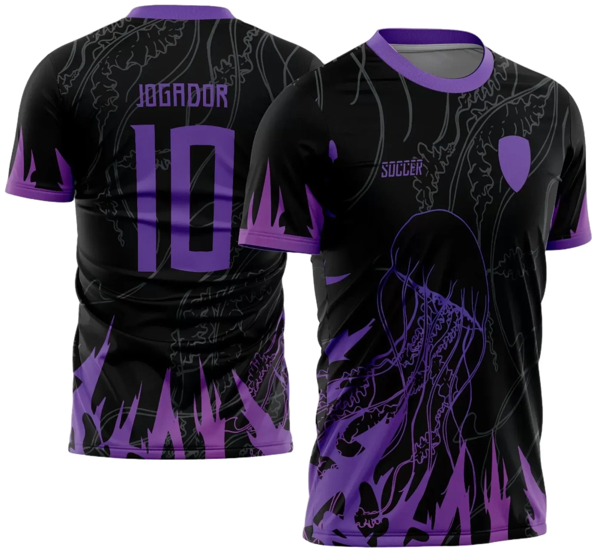 Camiseta unissex preta com logo no peito e estampa grande nas costas mostrando a Medusa do Mar do modelo 45 da InterClasse 2024, destaque moderno e vibrante para fãs do tema marinho.