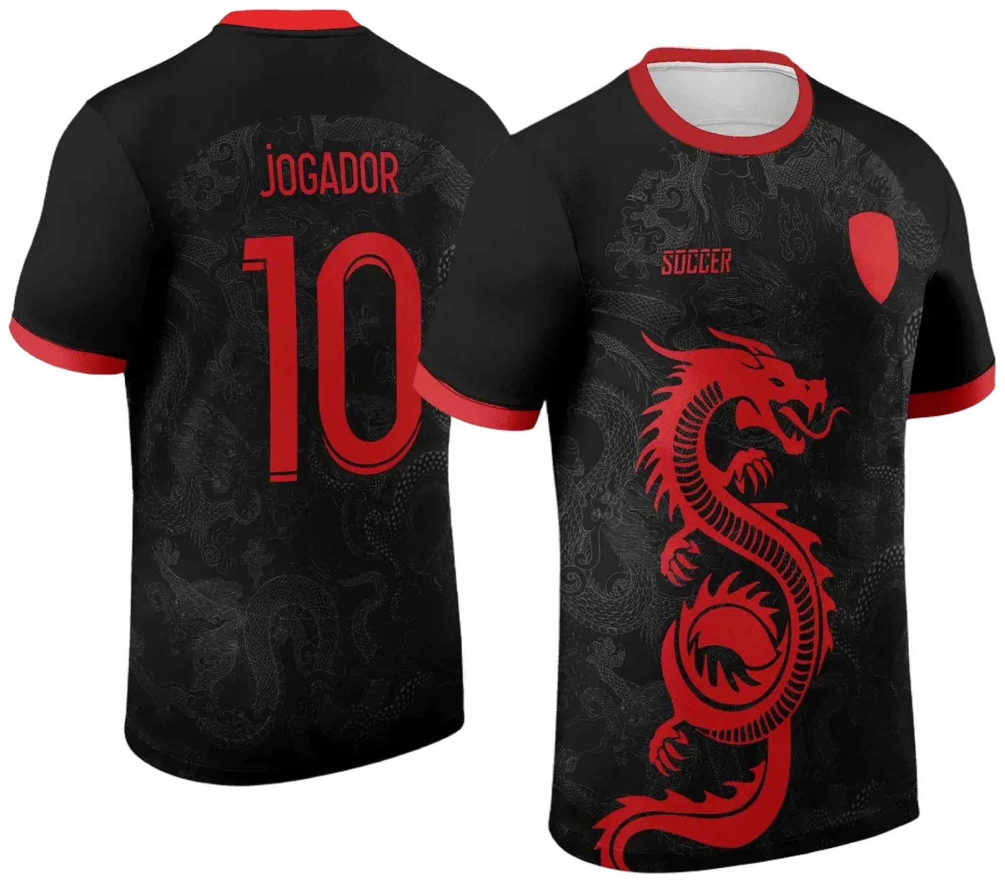 Camiseta unissex preta com logo no peito e estampa grande nas costas do dragão vermelho, inspirada no modelo 35 da InterClasse 2024, perfeita para fãs do tema e para visuais impactantes.