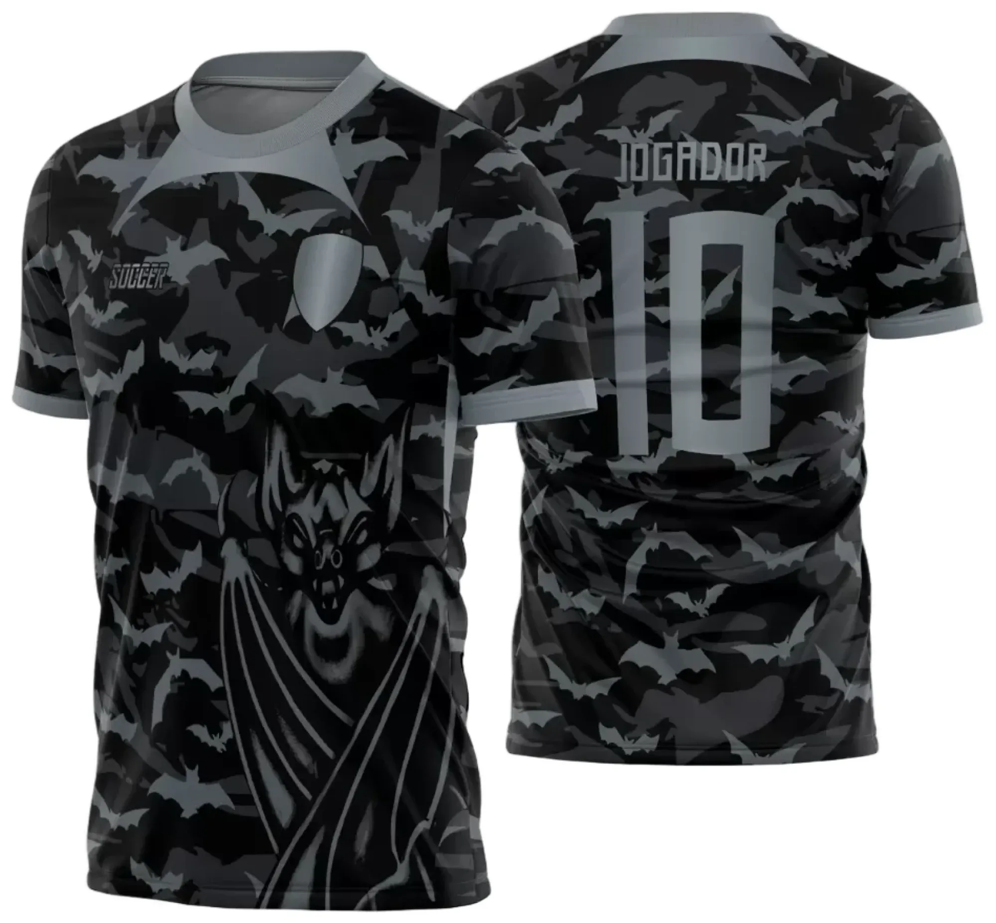 Camiseta unissex preta com logo no peito e estampa grande nas costas, tema Morcegos InterClasse 2024, design moderno e impactante para eventos e turmas.