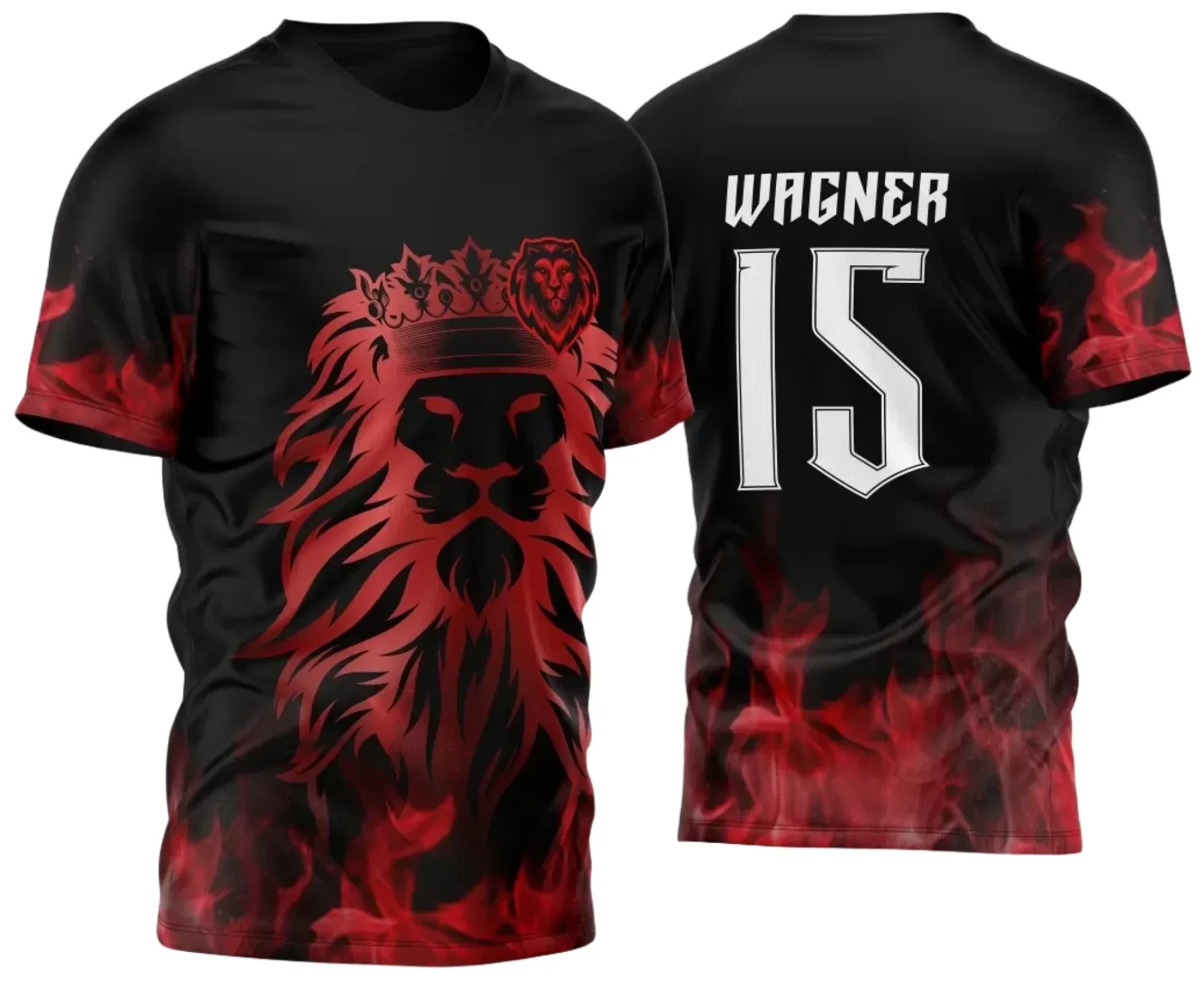 Camiseta unissex preta com logo no peito e estampa grande nas costas mostrando o tema InterClasse 2024 Leão Modelo 04, ideal para eventos escolares e turmas unidas.