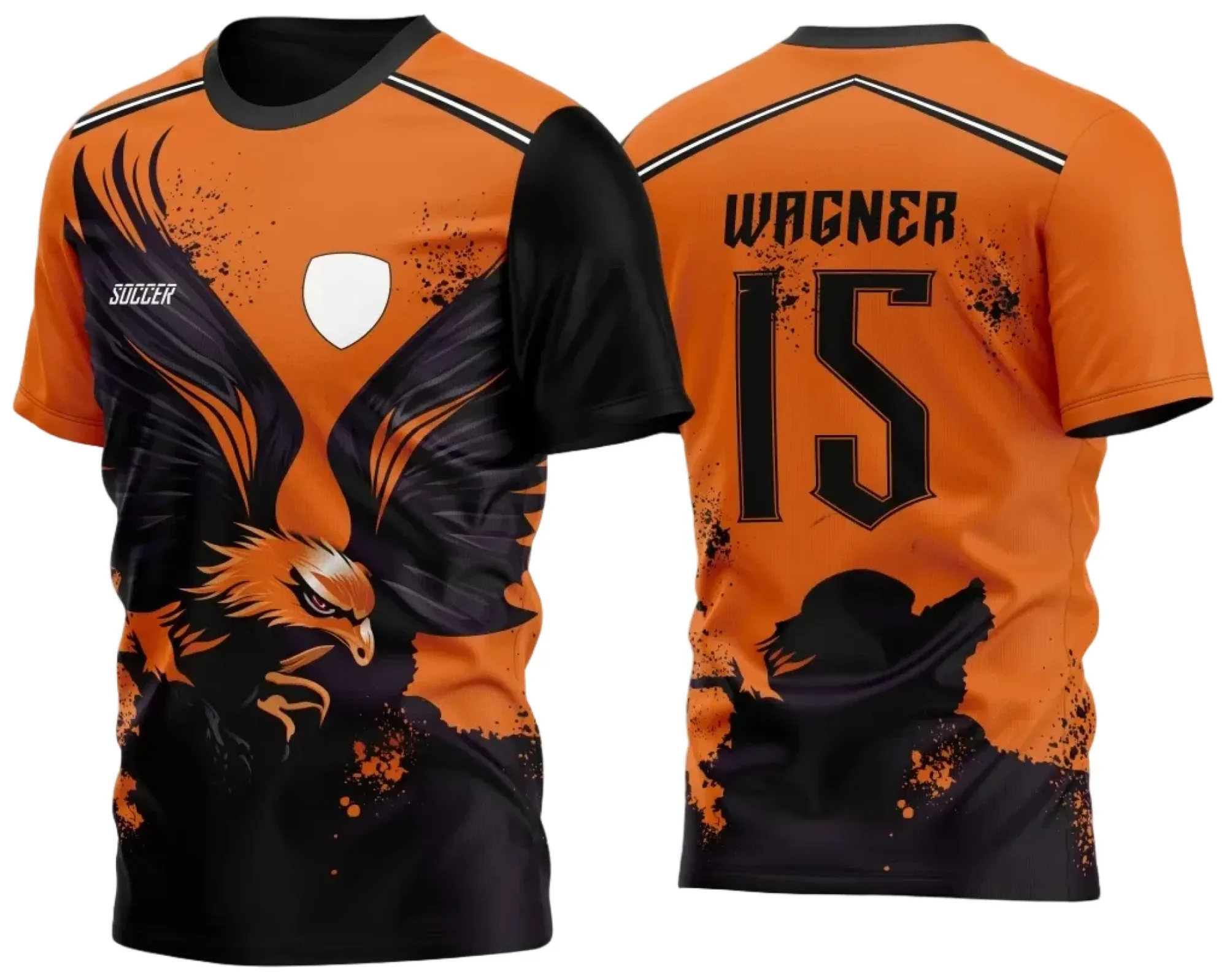 Camiseta unissex preta com logo no peito e estampa grande nas costas inspirada em InterClasse Águia Modelo 04, destacando força e estilo marcante para quem busca visual moderno e poderoso.