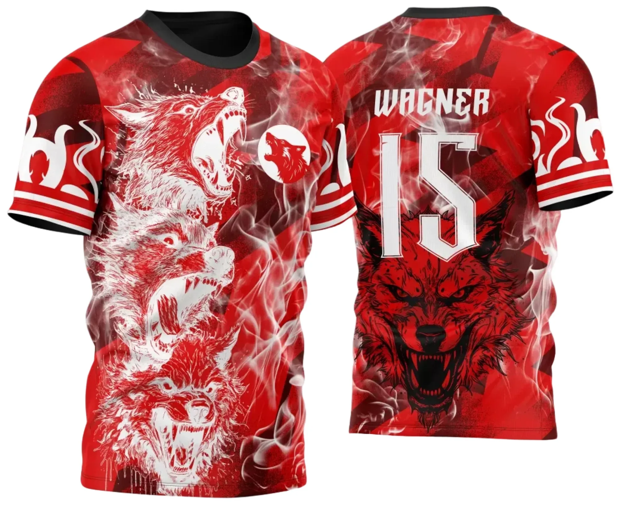 Camiseta unissex preta com logo no peito e estampa grande nas costas com tema Quatro Lobos InterClasse 2024, ideal para quem busca estilo e atitude marcante.