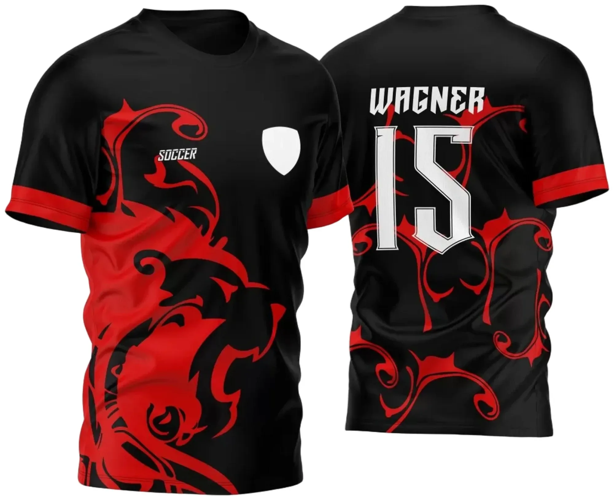 Camiseta unissex preta com logo no peito e estampa grande nas costas do Leão 2023 para Atlética Acadêmica e InterClasse, design moderno e vibrante.