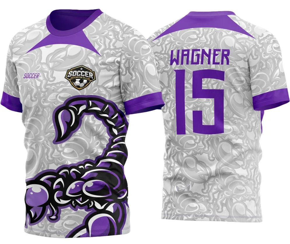 Camiseta unissex preta com logo no peito e estampa grande nas costas destacando o tema Escorpião 2023 para Atlética Acadêmica e InterClasse