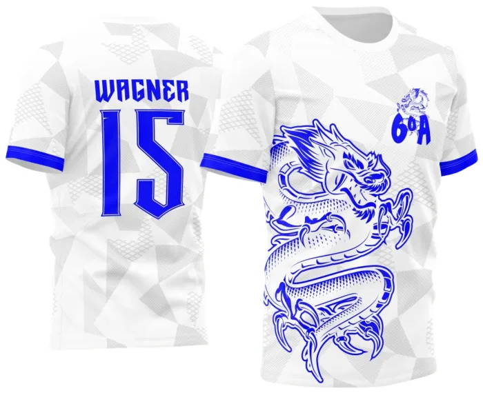 Arte Vetor Camisa Para Atlética Acadêmica e InterClasse Dragão Branca e Azul Sexto Ano 2023