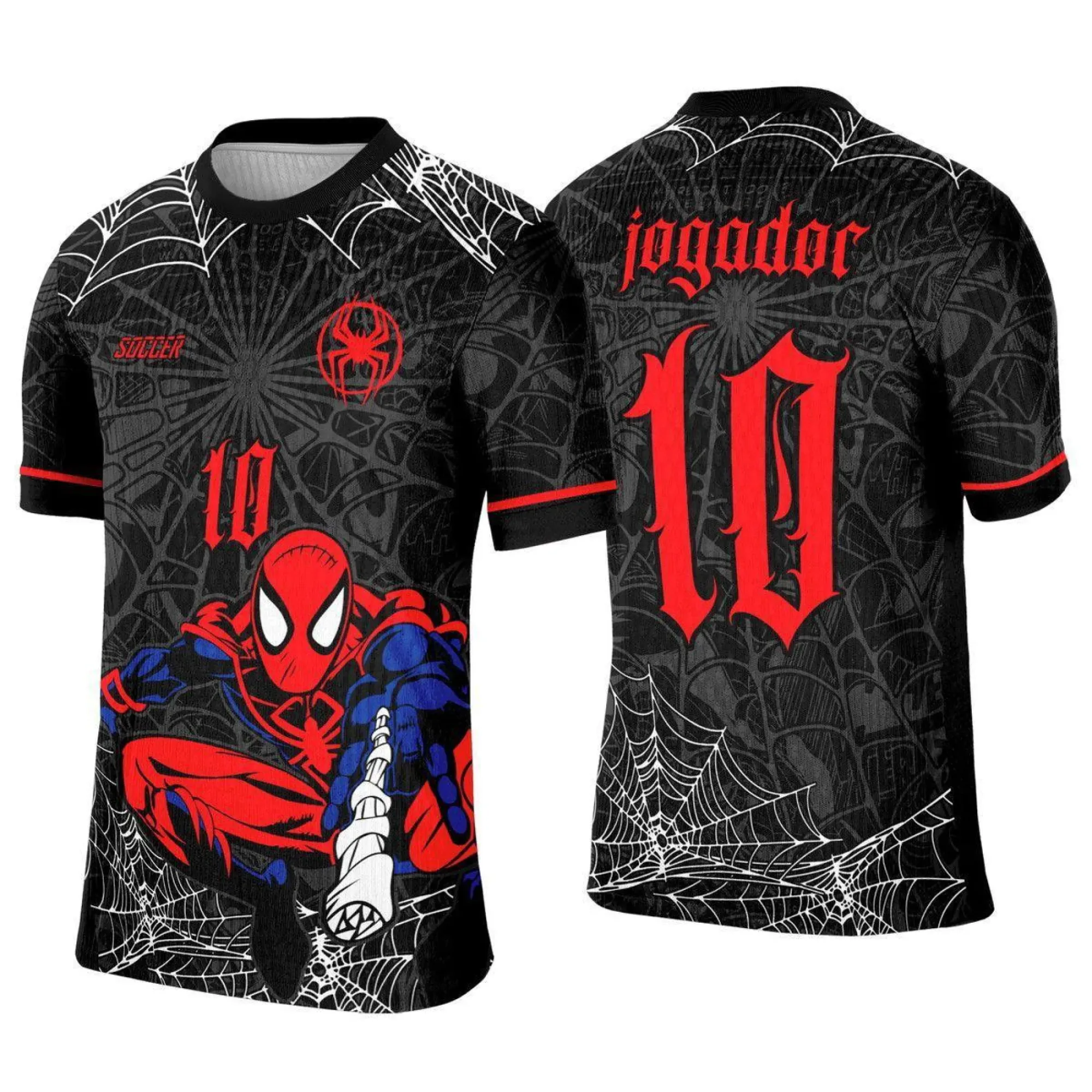 Camiseta unissex preta com logo no peito e estampa grande nas costas do Homem Aranha no estilo Interclasse, ideal para fãs do personagem e eventos temáticos.