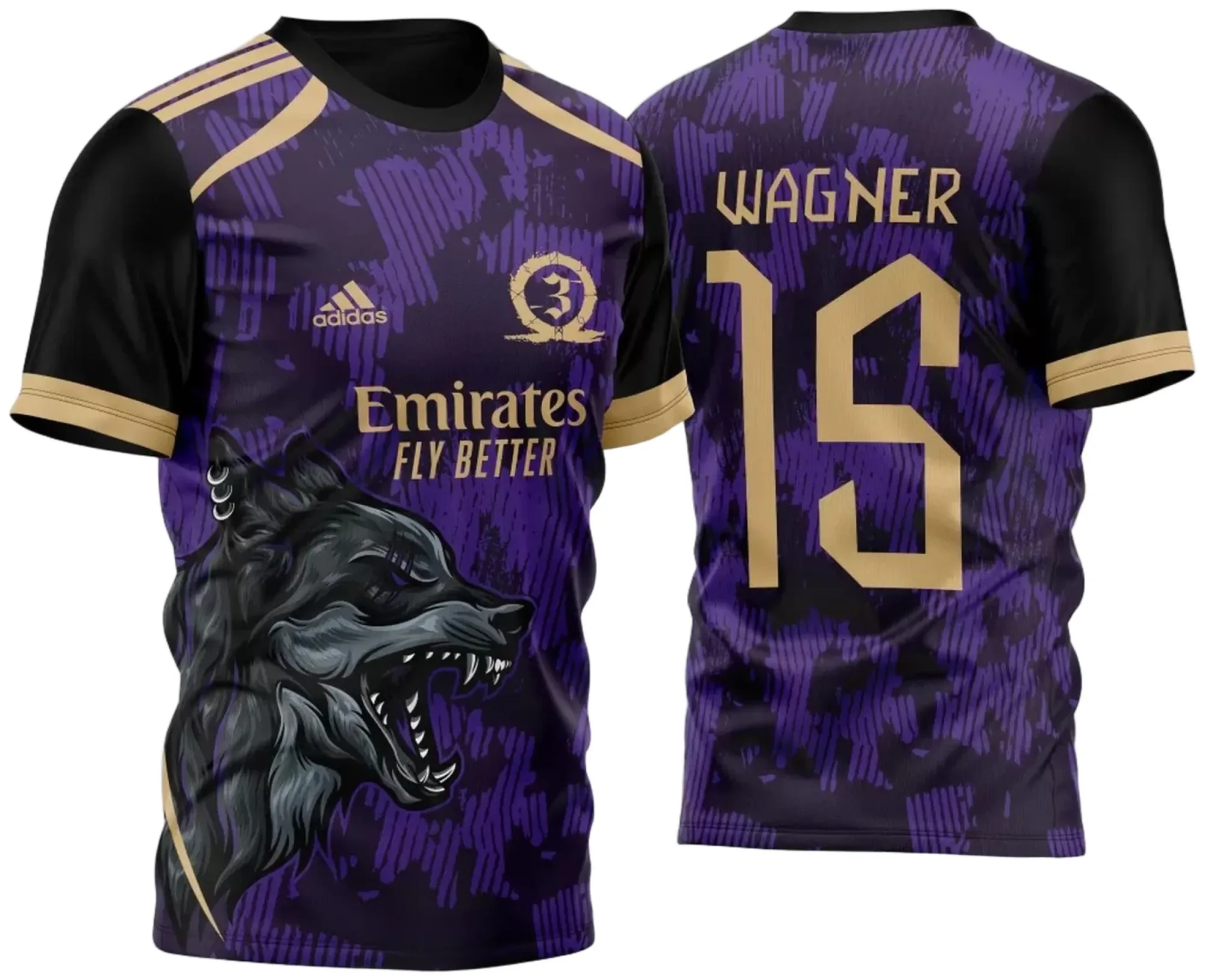 Camiseta unissex preta com logo no peito e estampa grande nas costas inspirada no tema InterClasse God Lobo Roxa 2023, ideal para fãs e eventos escolares.