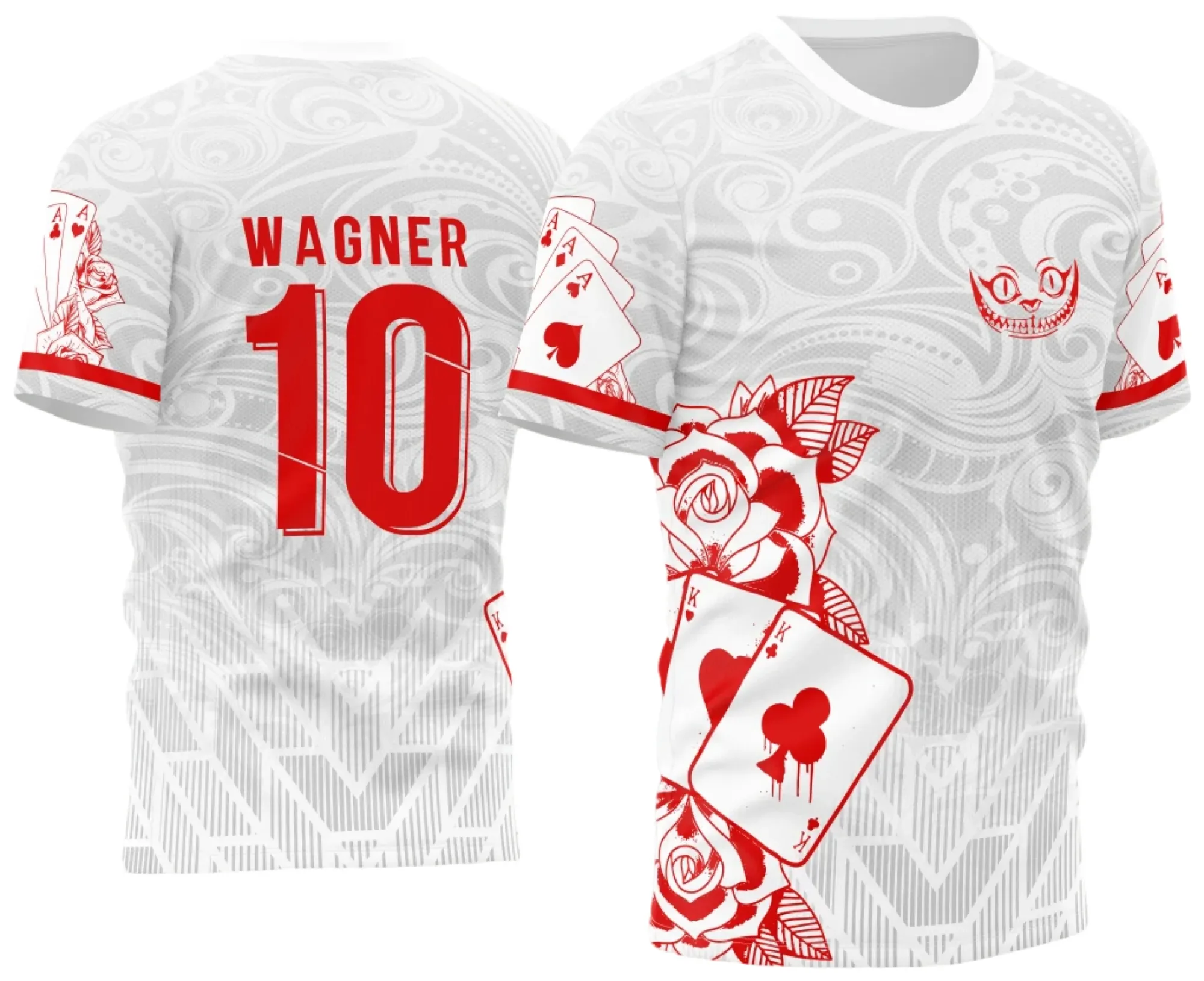 Camiseta unissex branca com logo no peito e estampa grande nas costas mostrando Carta Naipe em estilo InterClasse 2023, perfeita para quem busca estilo e conforto em eventos ou uso diário.