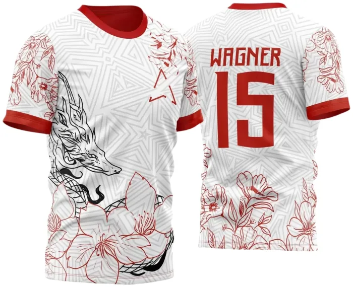 Arte Vetor Camisa Para InterClasse Branca Dragão Poligonos e Flores 2023