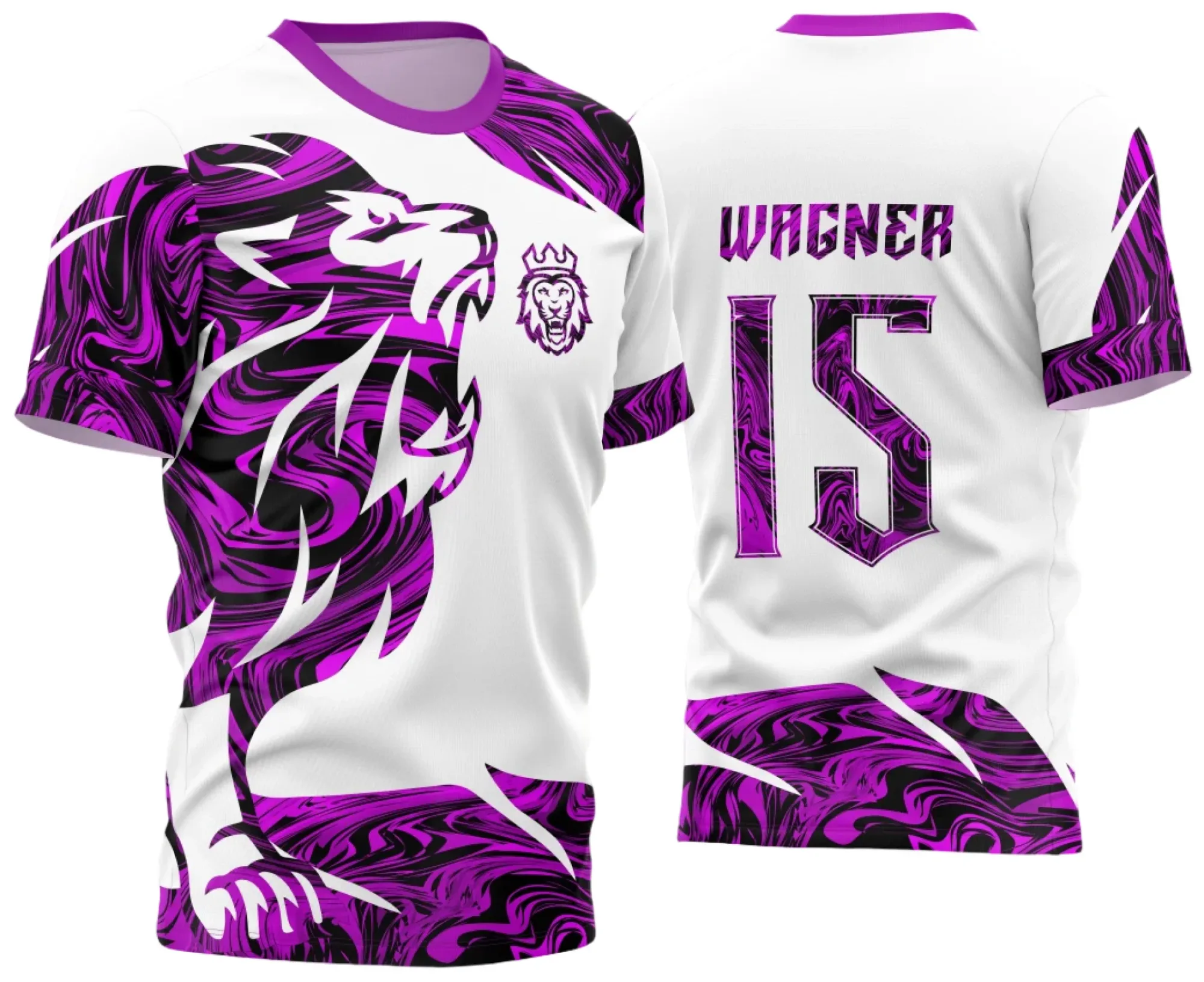 Camiseta unissex preta com logo no peito e estampa grande nas costas inspirada no InterClasse Leão Liquido Rosa, ideal para eventos e uso casual.