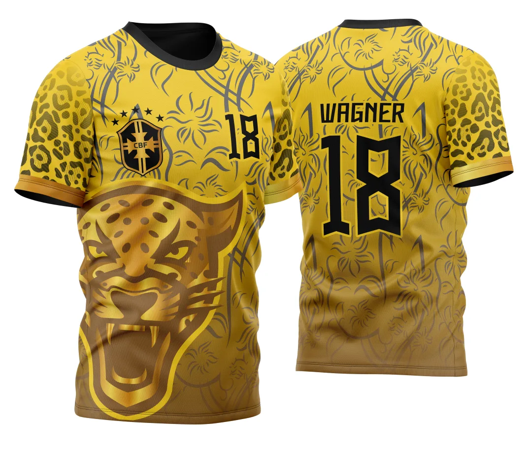 Camiseta unissex preta com logo no peito e estampa grande nas costas, tema InterClasse Brasil Pantera Dourada 2023, perfeita para eventos e uso casual.