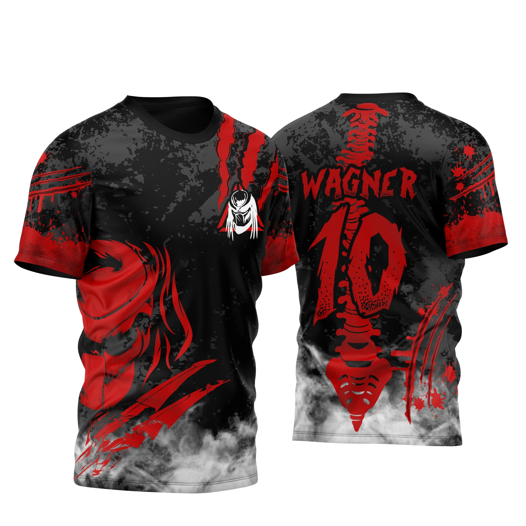 Camiseta unissex preta com logo no peito e estampa grande nas costas mostrando Predador em Ataque, design marcante para fãs do InterClasse 2023.