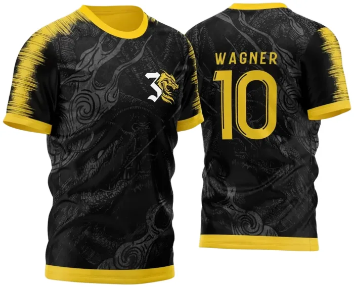 Arte Vetor Template Camisa de InterClasse Preto e Amarela Com Fundo Dragão 2023