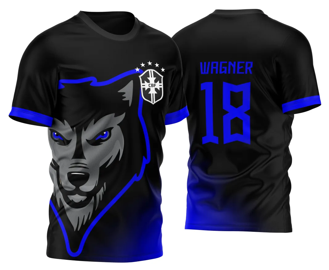 Camiseta unissex preta com logo no peito e estampa grande nas costas mostrando o tema InterClasse Lobo Alfa Brasil 2023, ideal para quem ama estilo marcante e identidade forte.