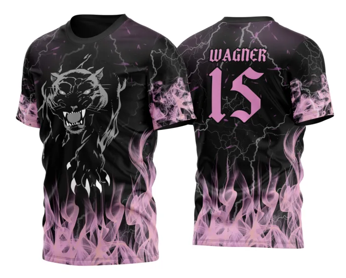 Arte Vetor Camisa InterClasse Pantera Negra Fogo Rosa Claro