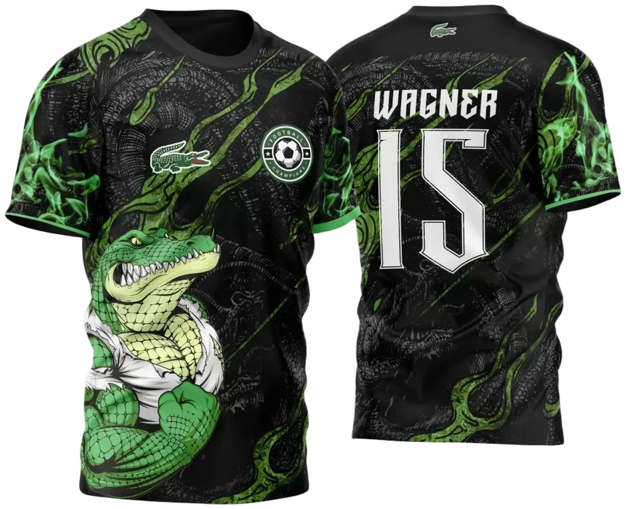 Camiseta unissex preta com logo no peito e estampa grande nas costas do tema InterClasse Jacaré Crocodilo 2023 e Dragon, ideal para quem busca estilo e personalidade marcante.