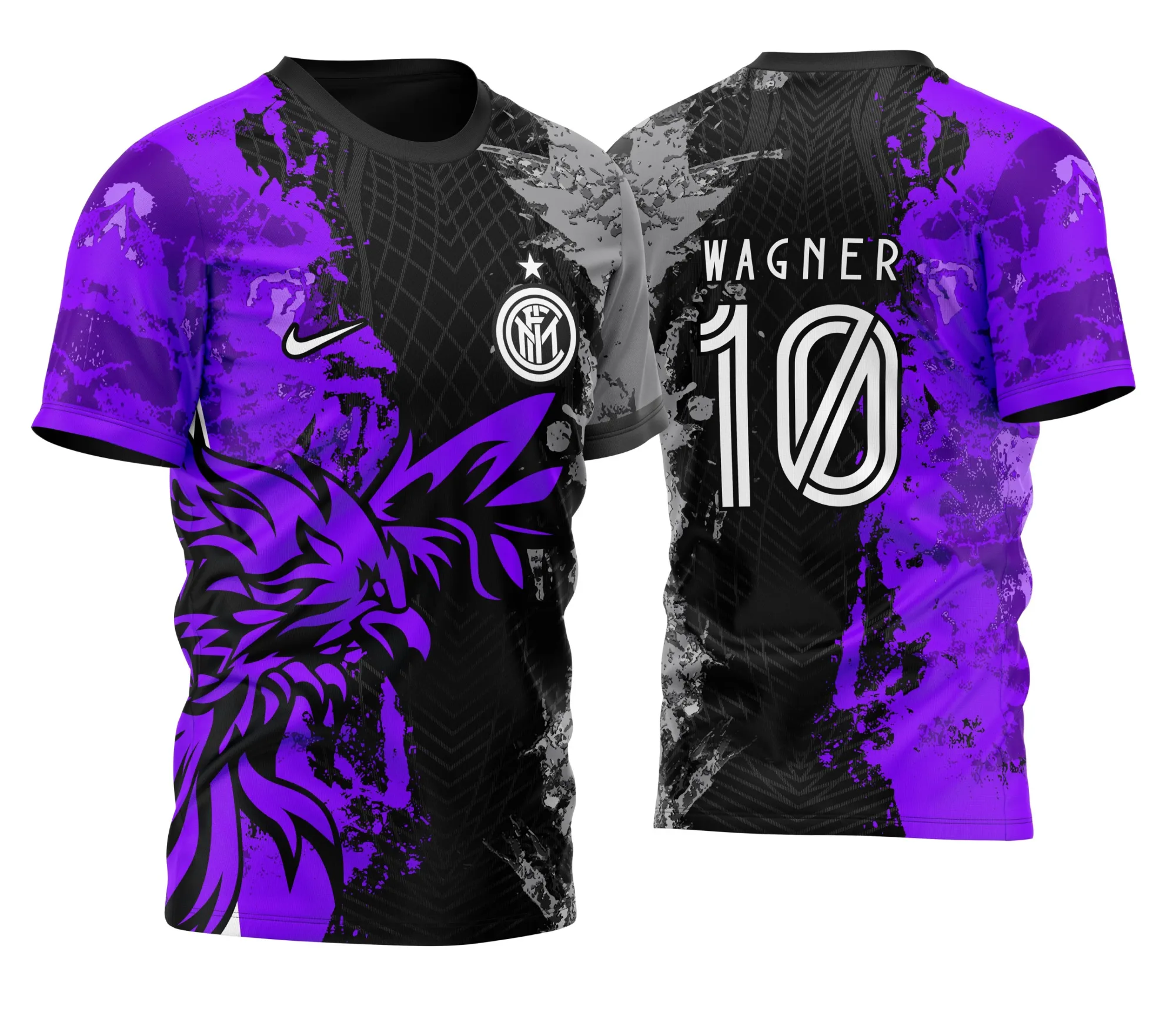 Camiseta unissex preta com logo no peito e estampa grande nas costas do tema InterClasse Fenix Roxa 2023, ideal para eventos escolares e equipes esportivas.