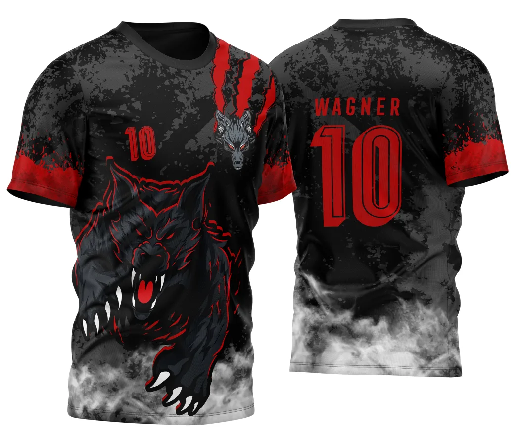 Camiseta unissex preta com logo no peito e estampa grande nas costas do Lobo Feroz do InterClasse, trazendo um visual marcante e moderno para o público jovem.