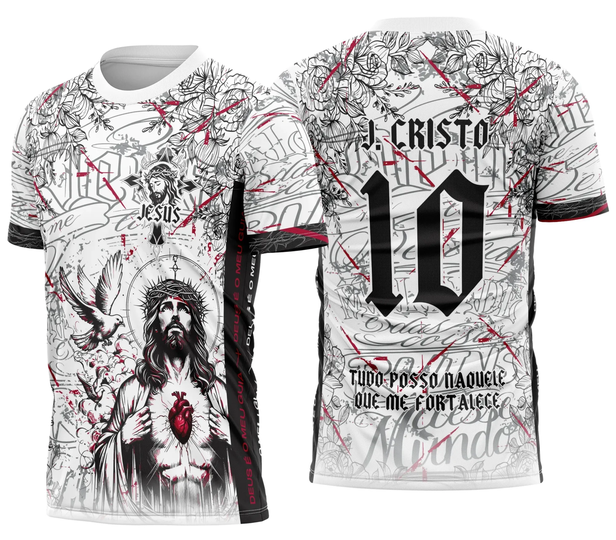 Camiseta unissex preta com logo no peito e estampa grande nas costas, tema Interclasse Cristo, ideal para eventos religiosos e confraternizações.