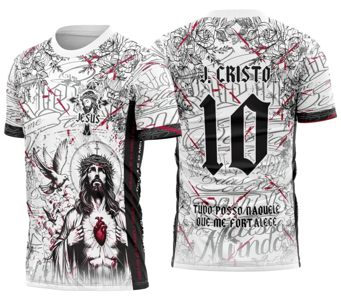 Camiseta unissex preta com logo no peito e estampa grande nas costas, tema Interclasse Cristo, ideal para eventos religiosos e confraternizações.