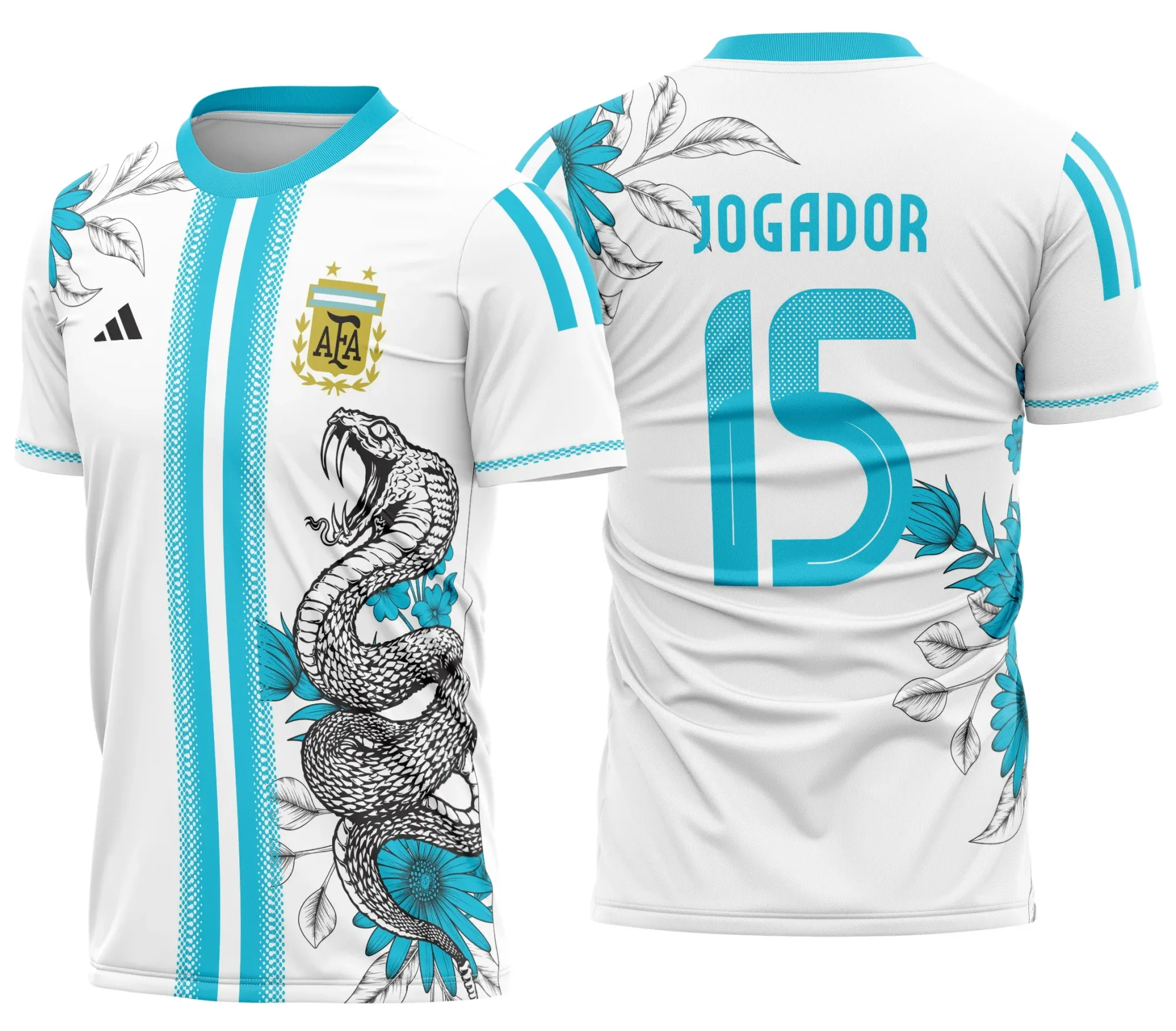 Camiseta unissex preta com logo no peito e estampa grande nas costas, tema Interclasse Argentina Cobra, design moderno e impactante.