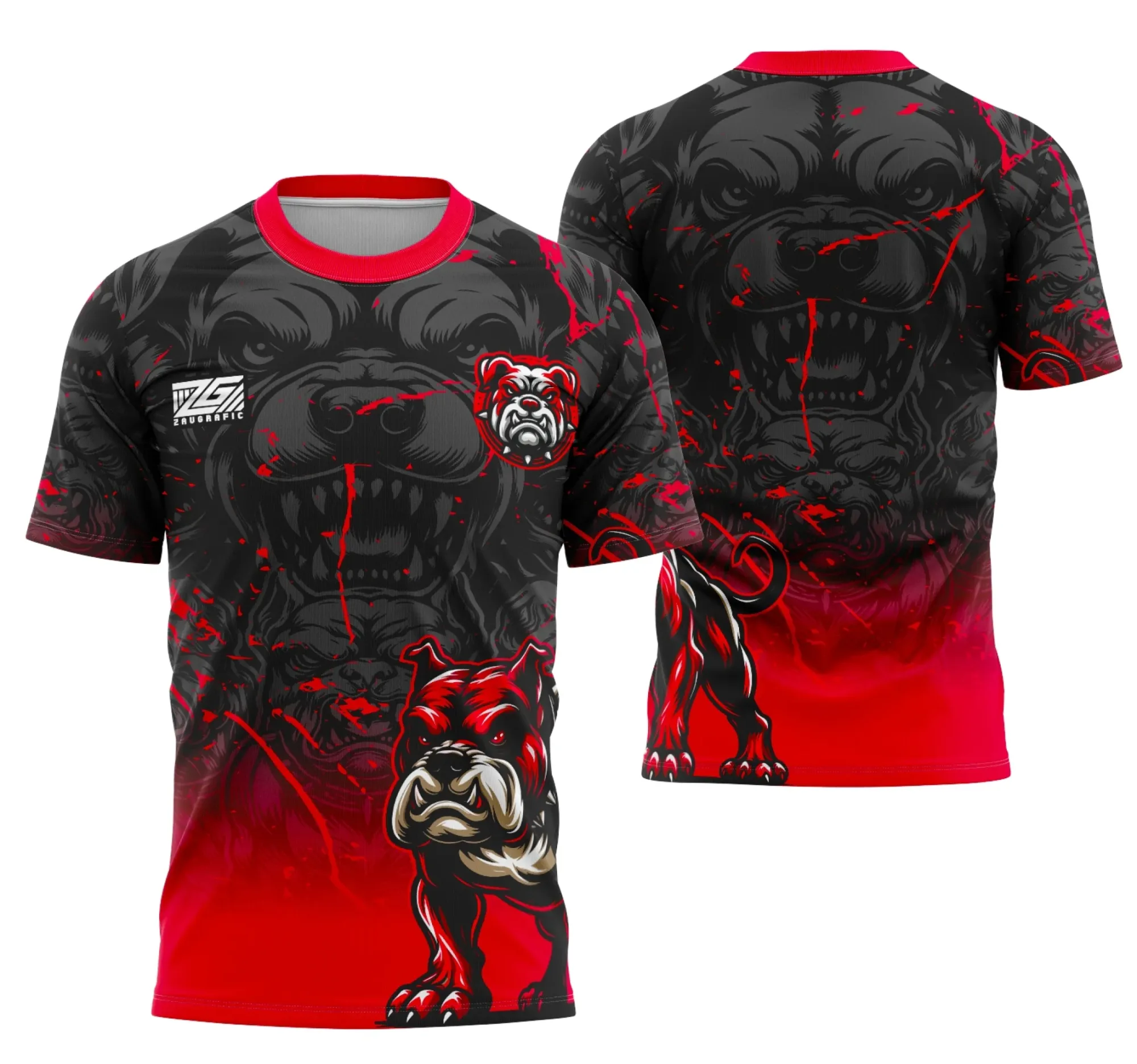Camiseta unissex preta com logo no peito e estampa grande nas costas, tema Interclasse Equipe Bull Dog, ideal para eventos escolares e times esportivos.