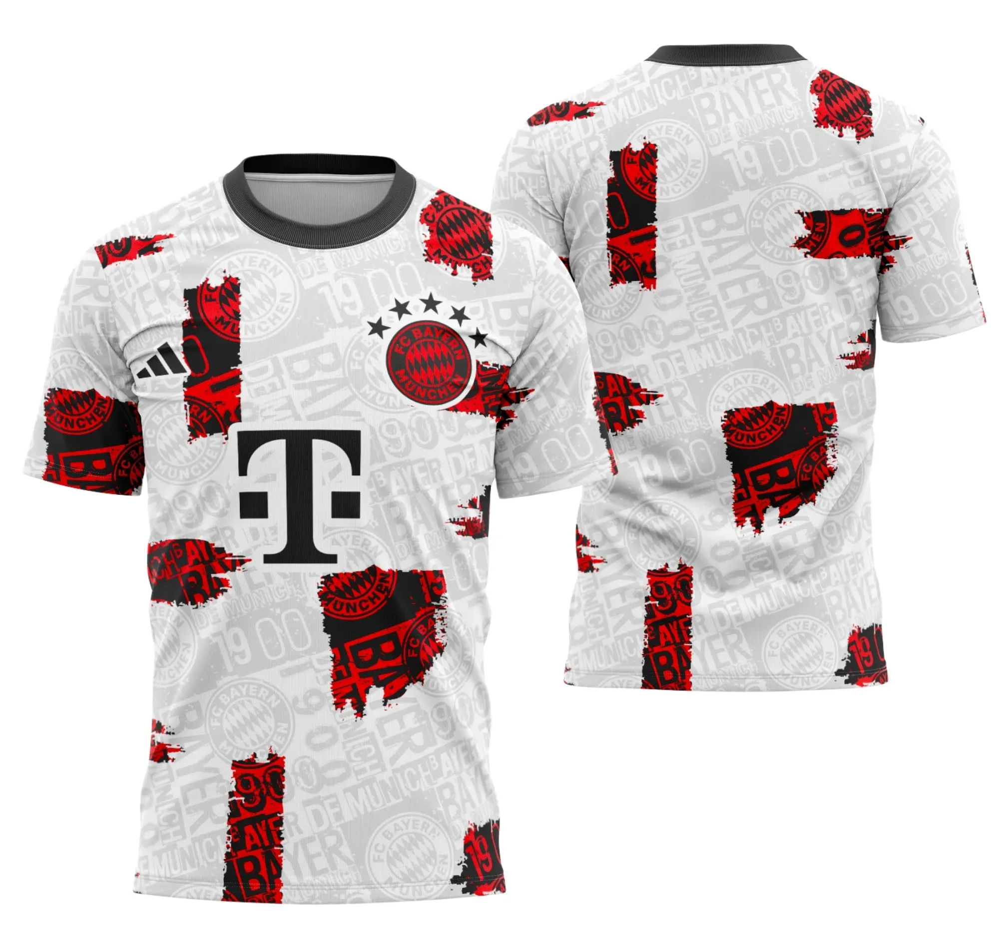 Camiseta unissex preta com logo no peito e estampa grande nas costas mostrando tema Interclasse Bavária De Munique, design moderno e vibrante, perfeita para eventos e torcidas.