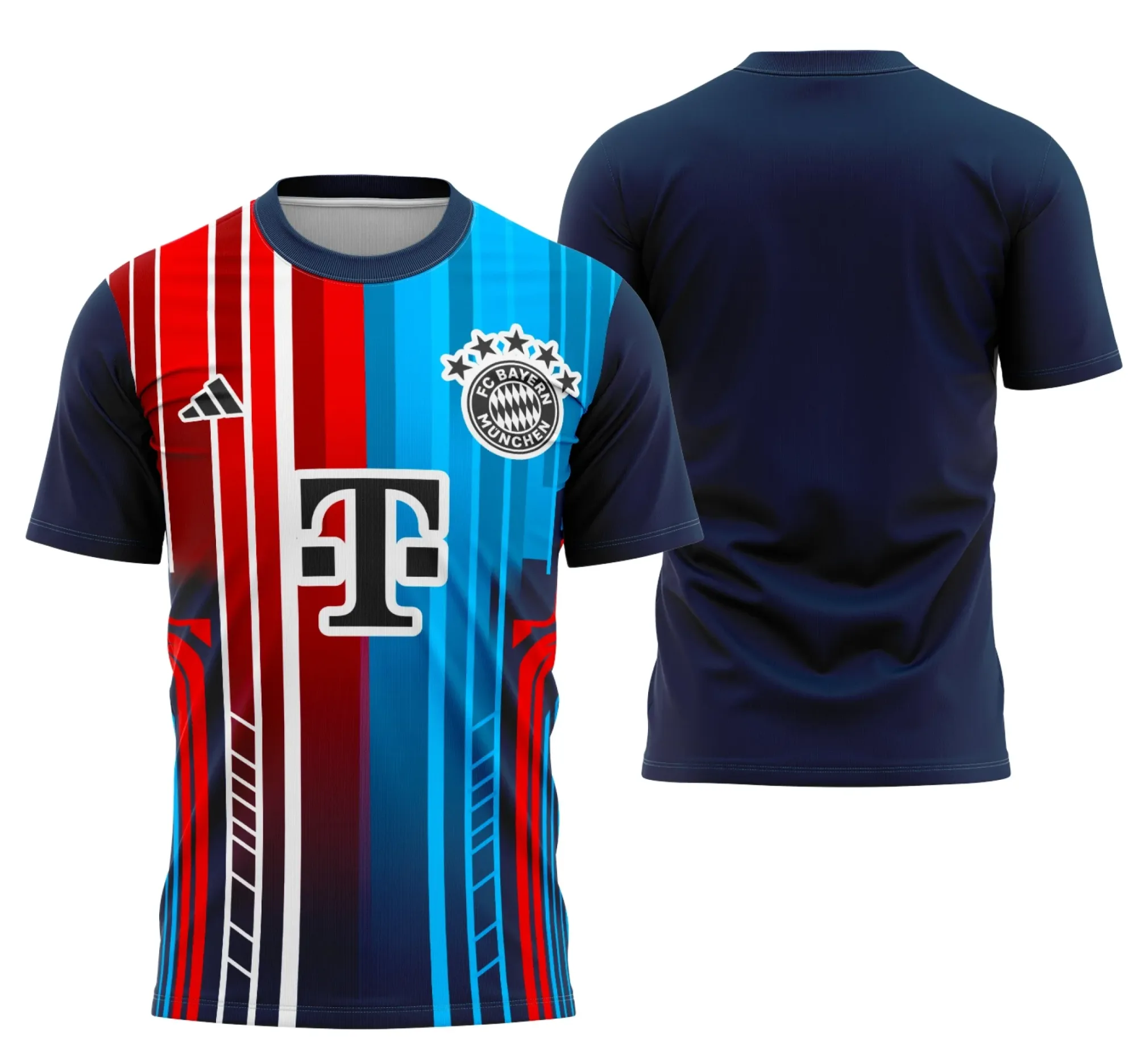 Camiseta preta unissex, com logo no peito e estampa grande nas costas inspirada no Interclasse Bayern de Munique, perfeita para fãs e eventos esportivos.