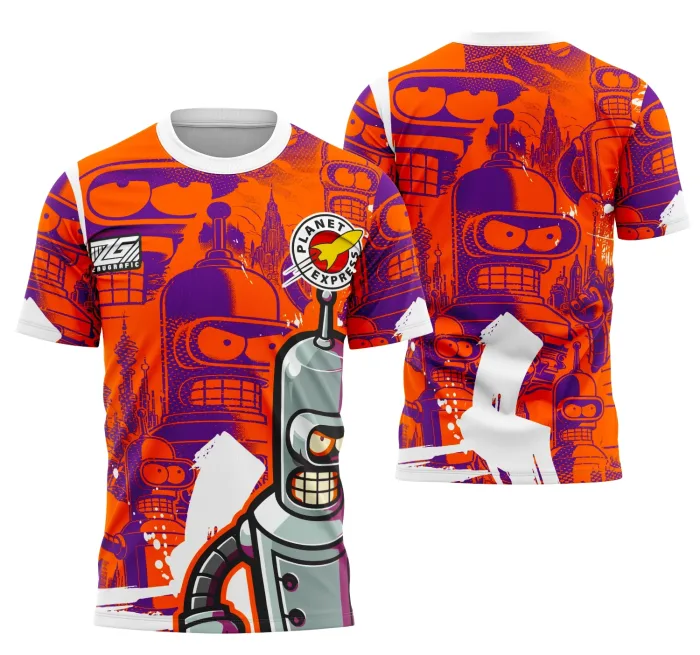 Camiseta unissex preta com logo no peito e estampa grande nas costas do Interclasse Bender Rodríguez 2025, design moderno e estilo marcante.