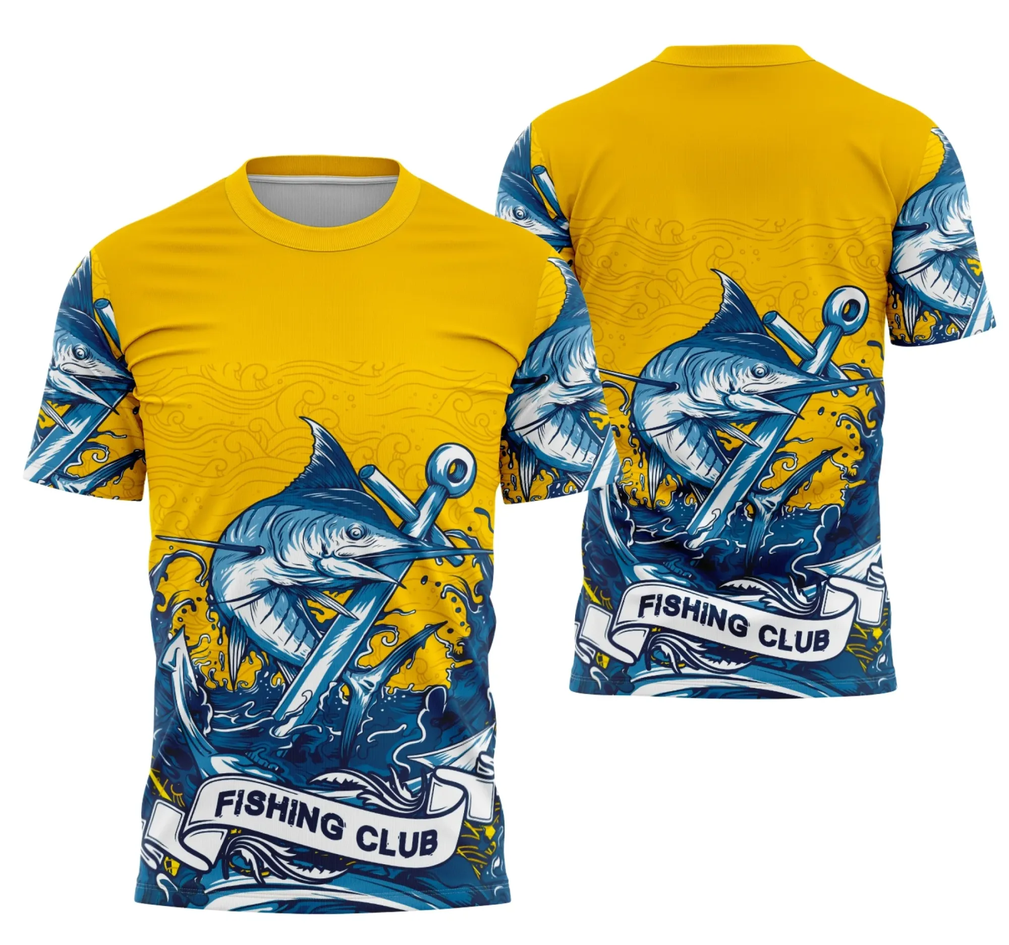 Camiseta unissex preta com logo no peito e estampa grande nas costas, tema Interclasse Pesca 007, ideal para pescadores e amantes da natureza.