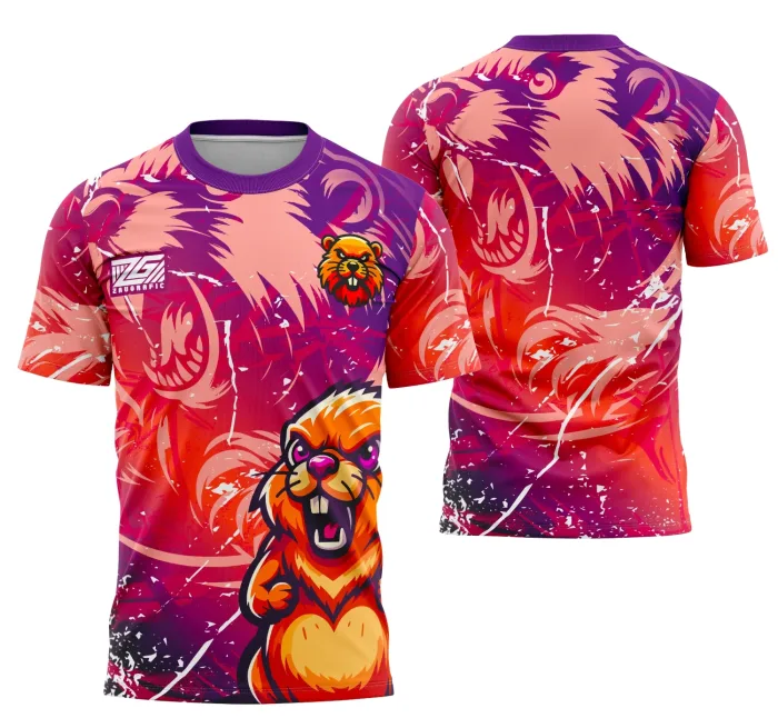 Camiseta unissex preta com logo no peito e estampa grande nas costas com o tema Interclasse Castor, ideal para eventos escolares e uniformes de times.