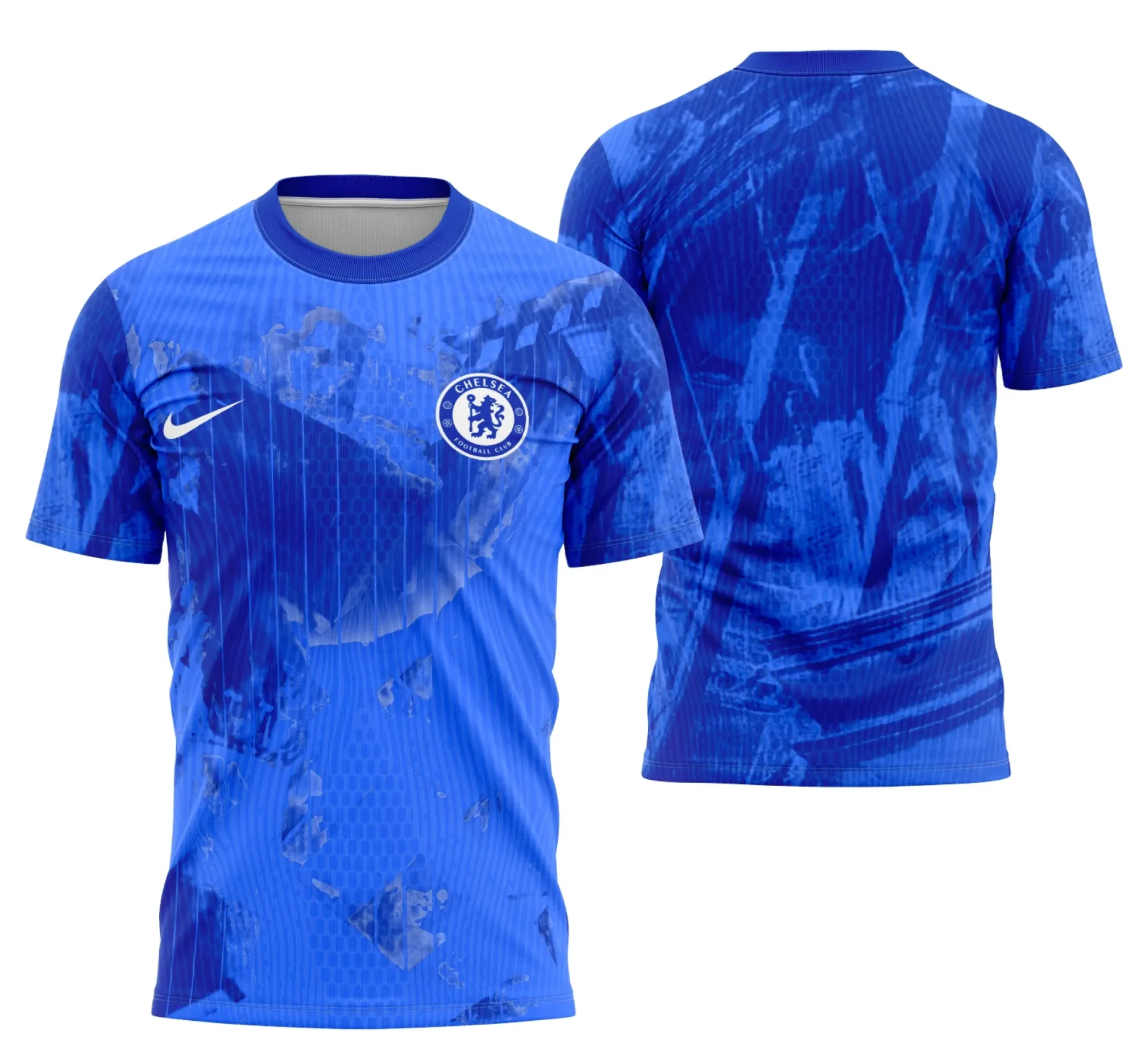 Camiseta preta unissex com logo no peito e estampa grande nas costas inspirada no Interclasse Chelsea 25-26 vazou, perfeita para torcedores que buscam estilo e conforto.