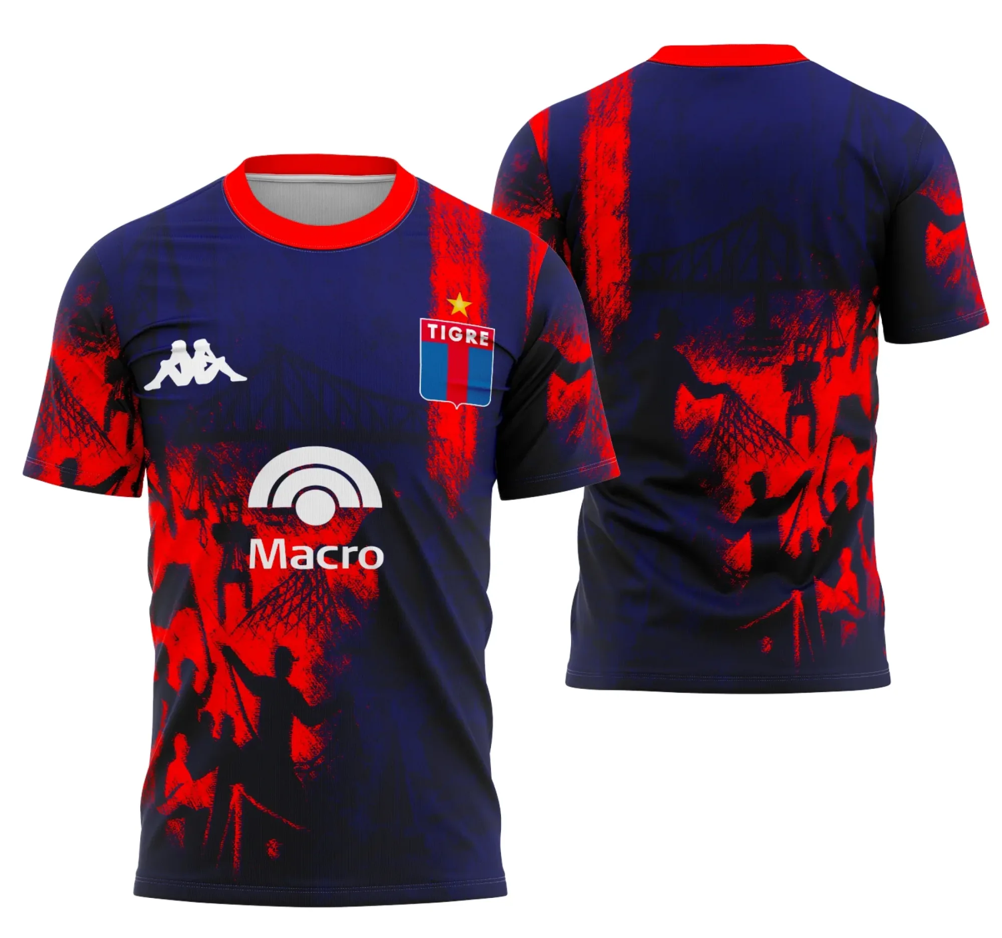 Camiseta unissex preta com logo no peito e estampa grande nas costas do Club Atlético Tigre Del Pueblo, estilo Interclasse, perfeita para fãs e colecionadores.