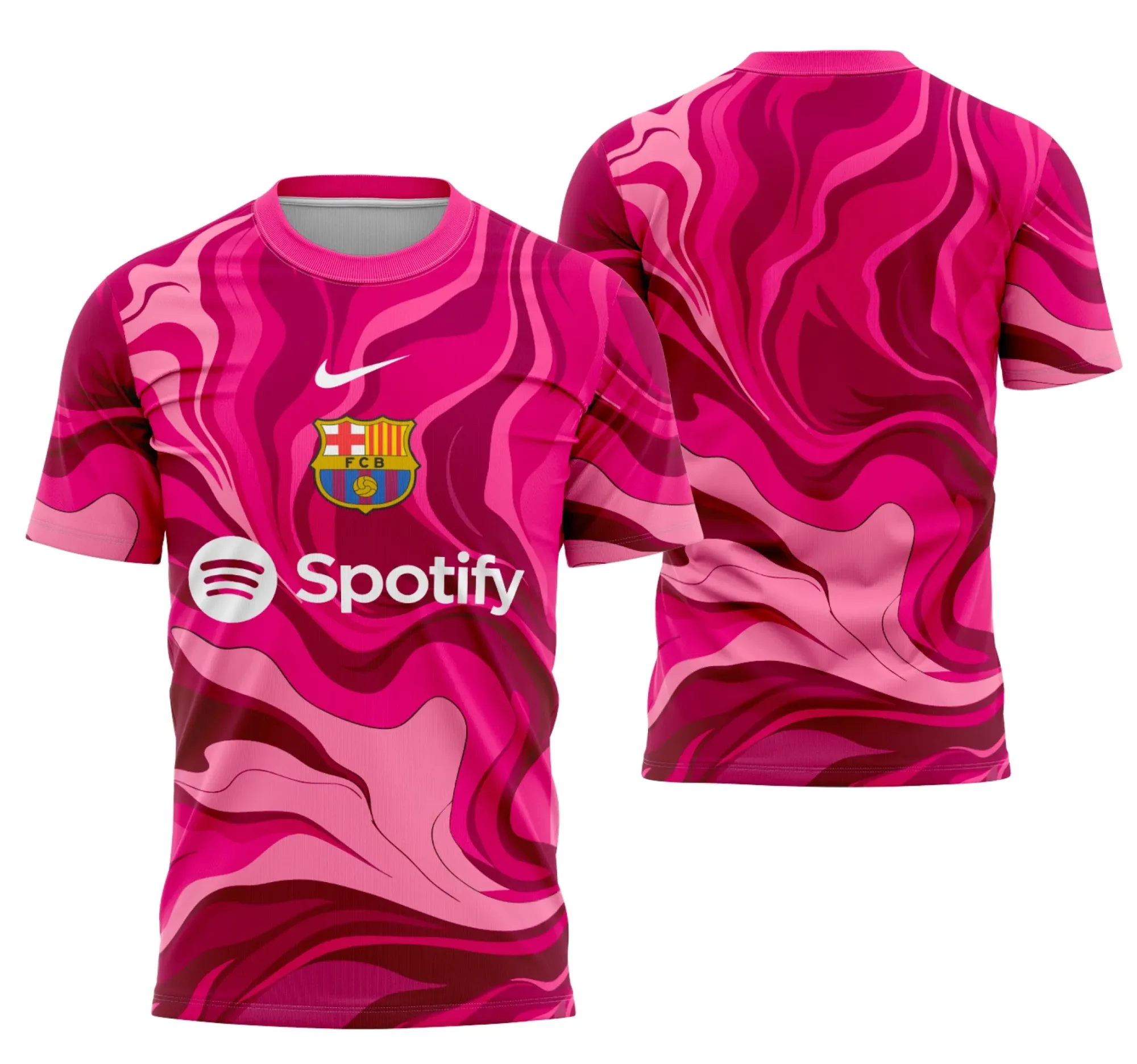 Camiseta unissex preta com logo no peito e estampa grande nas costas do conceito de goleiro do Barcelona, ideal para eventos escolares e interclasses.