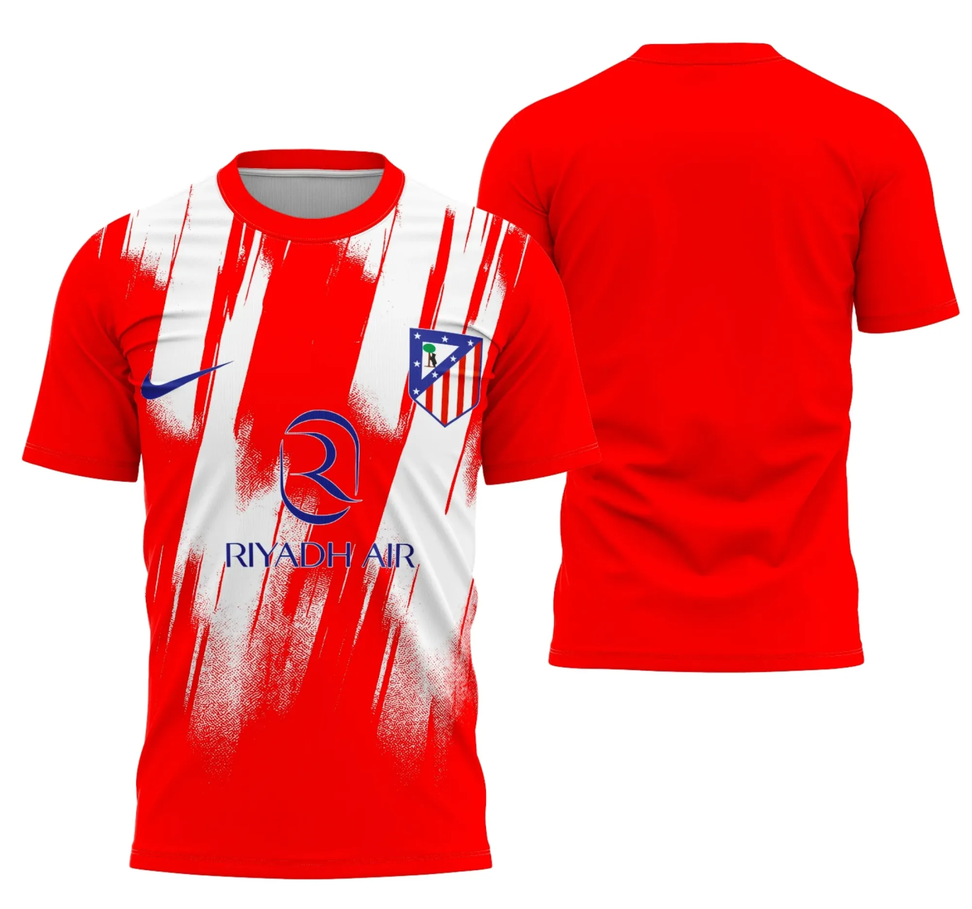 Camiseta unissex preta com logo no peito e estampa grande nas costas do Conceito do Atlético de Madrid, perfeita para fãs do futebol e torcedores que querem estilo e conforto