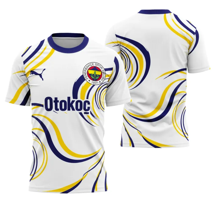 Camiseta unissex preta com logo no peito e estampa grande nas costas do conceito do Fenerbahçe, ideal para fãs e eventos temáticos.