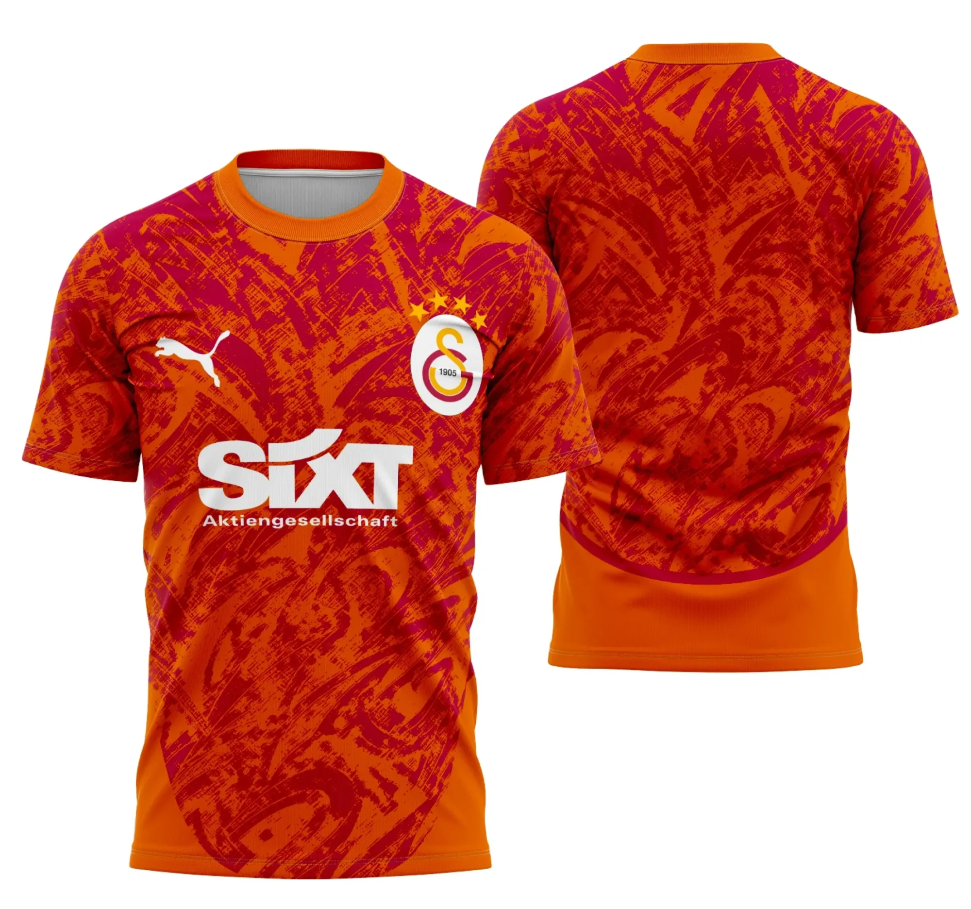 Camiseta unissex na cor preta com logo no peito e estampa grande nas costas inspirada no conceito do Galatasaray, ideal para fãs que buscam estilo e autenticidade.