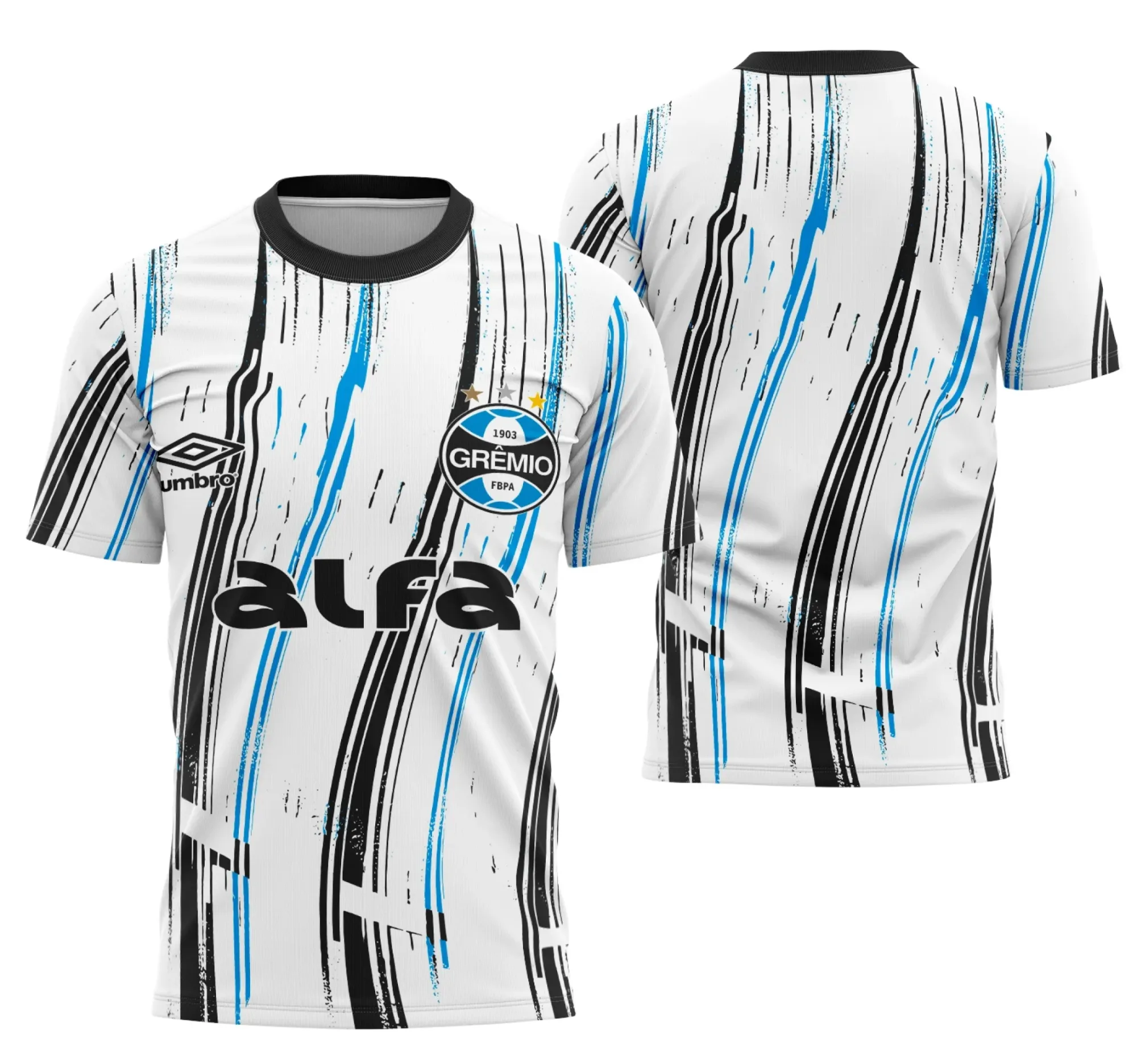 Camiseta unissex preta com logo no peito e estampa grande nas costas, tema Interclasse Conceito Gêmio, ideal para eventos e torcida organizada.