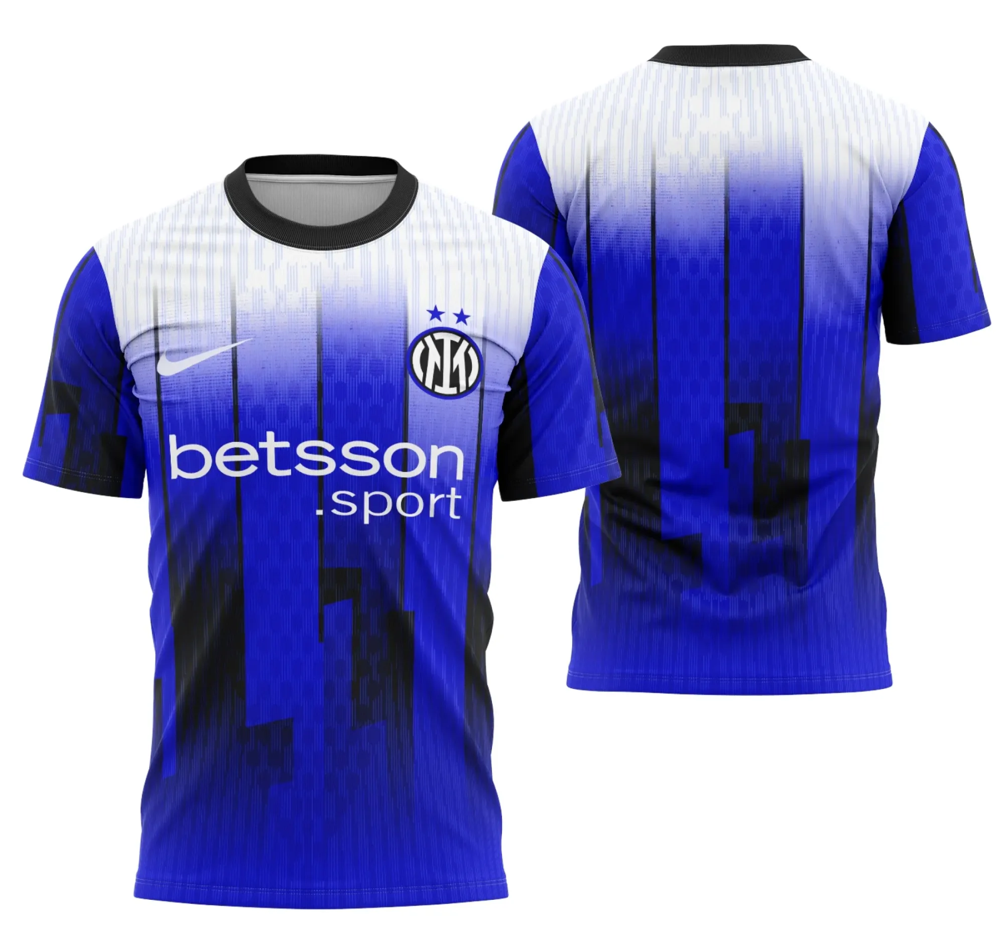 Camiseta unissex preta com logo no peito e estampa grande nas costas, tema Interclasse Conceito Inter De Milão 2025, design moderno e estilo marcante para fãs e colecionadores.