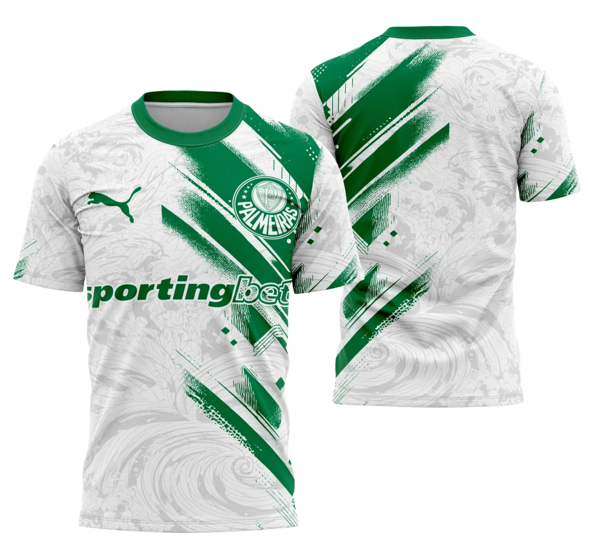Camiseta unissex preta com logo no peito e estampa grande nas costas, temática Interclasse Conceito Palmeiras, estilo moderno e esportivo.