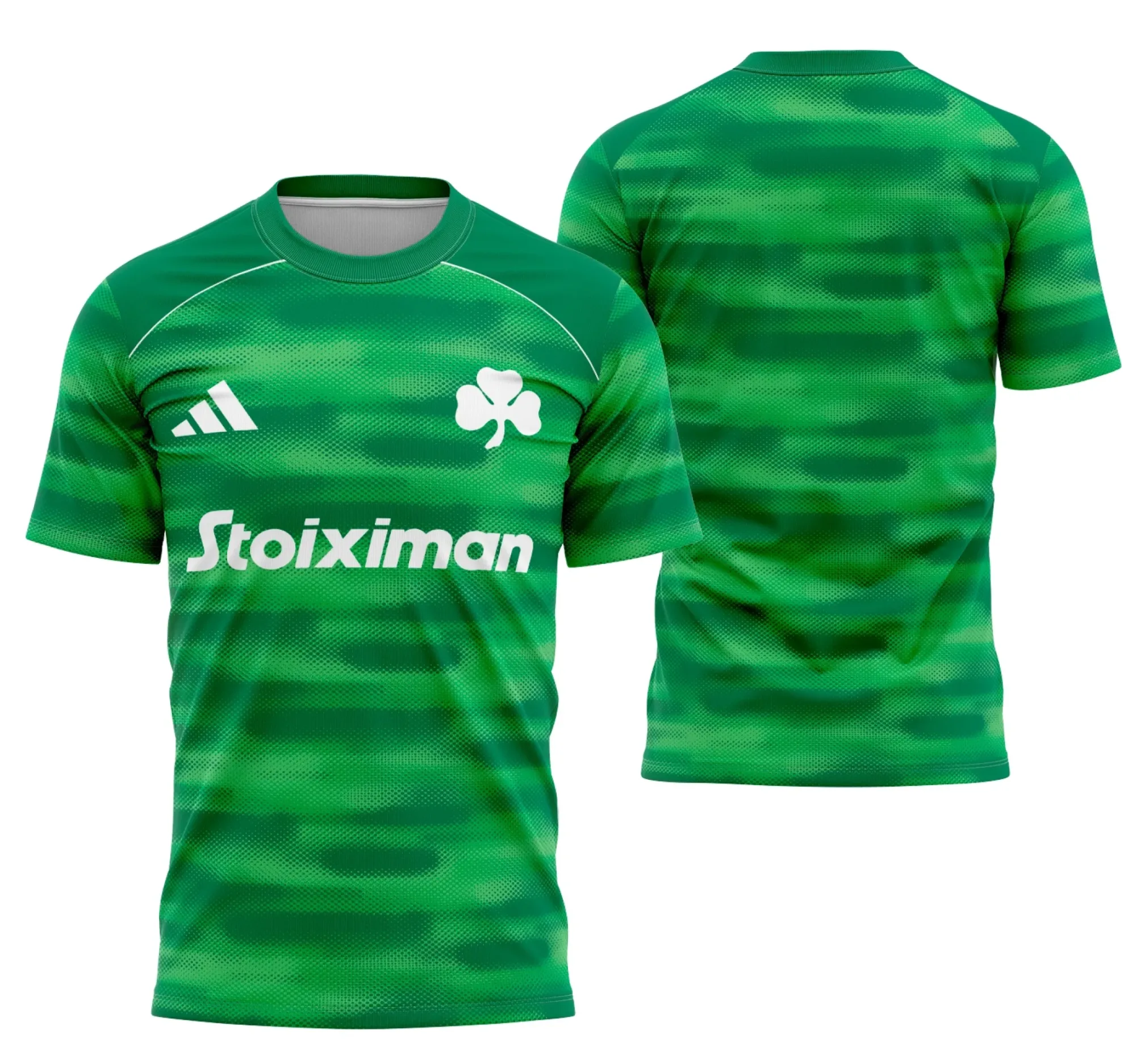 Camiseta unissex preta com logo no peito e estampa grande nas costas do Panathinaikos, ideal para fãs que buscam estilo e conforto em um modelo moderno e marcante.