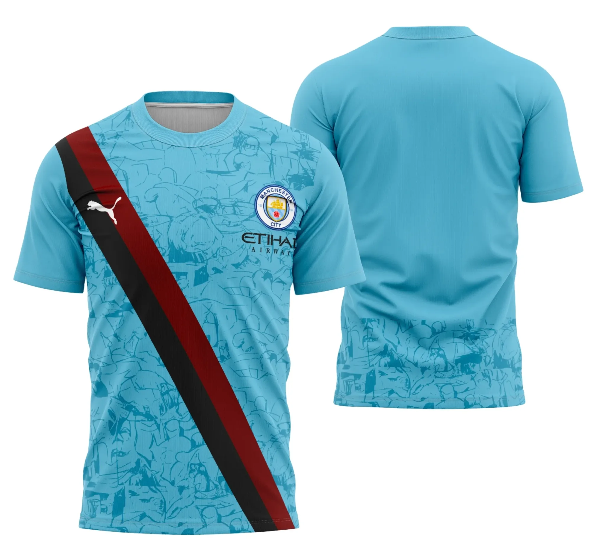 Camiseta unissex preta com logo no peito e estampa grande nas costas inspirada na Interclasse Copa Do Mundo De Clubes Manchester City, perfeita para torcedores.