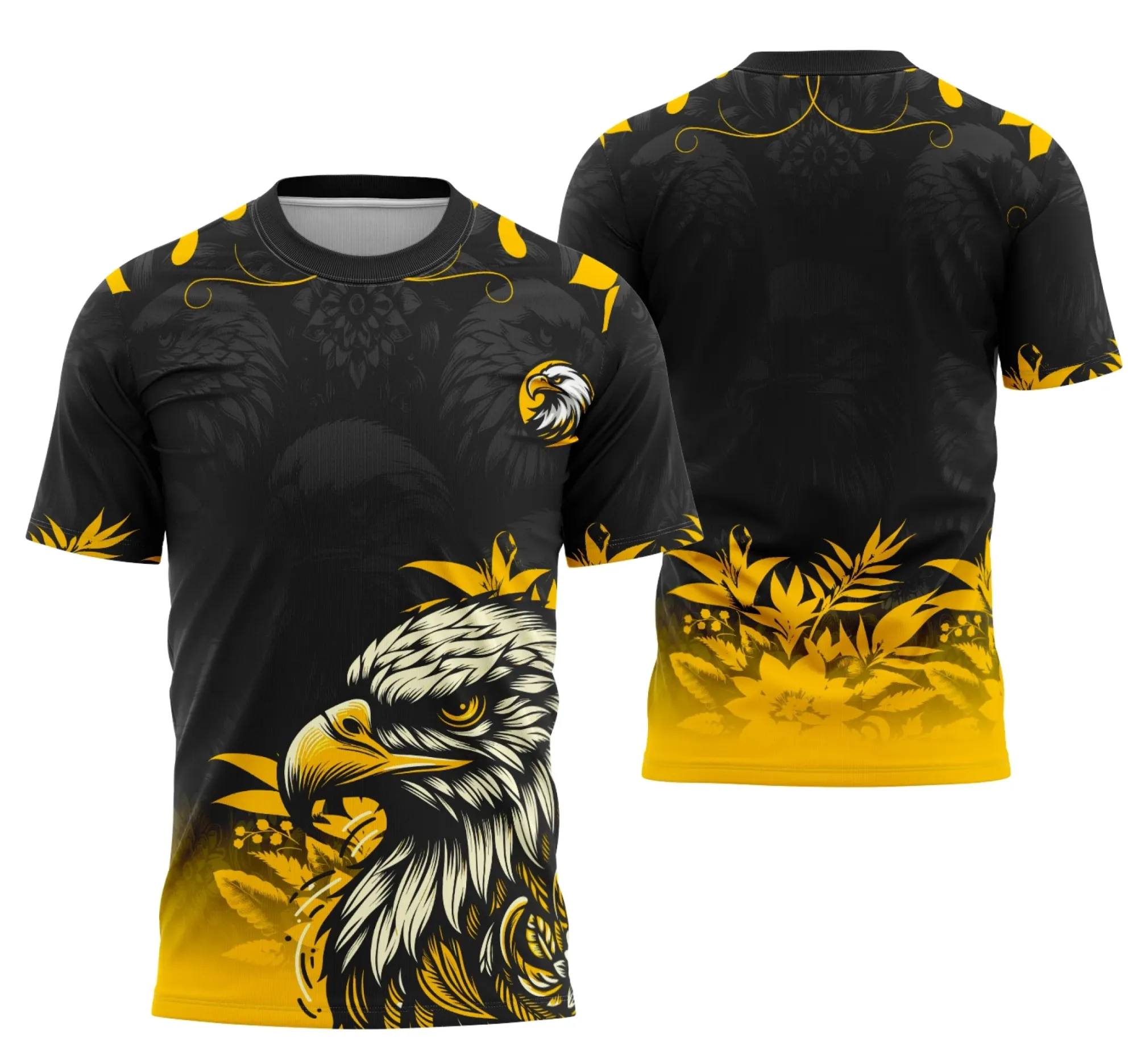 Camiseta unissex preta com logo no peito e estampa grande nas costas da equipe Interclasse Aguila, estilo moderno e esportivo.