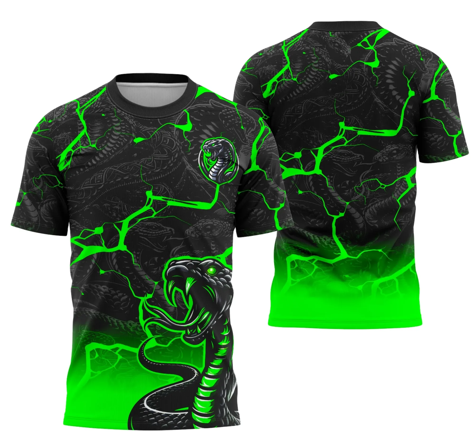 Camiseta unissex preta com logo no peito e estampa grande nas costas da Equipe Cobra do Interclasse, ideal para torcida e eventos esportivos.