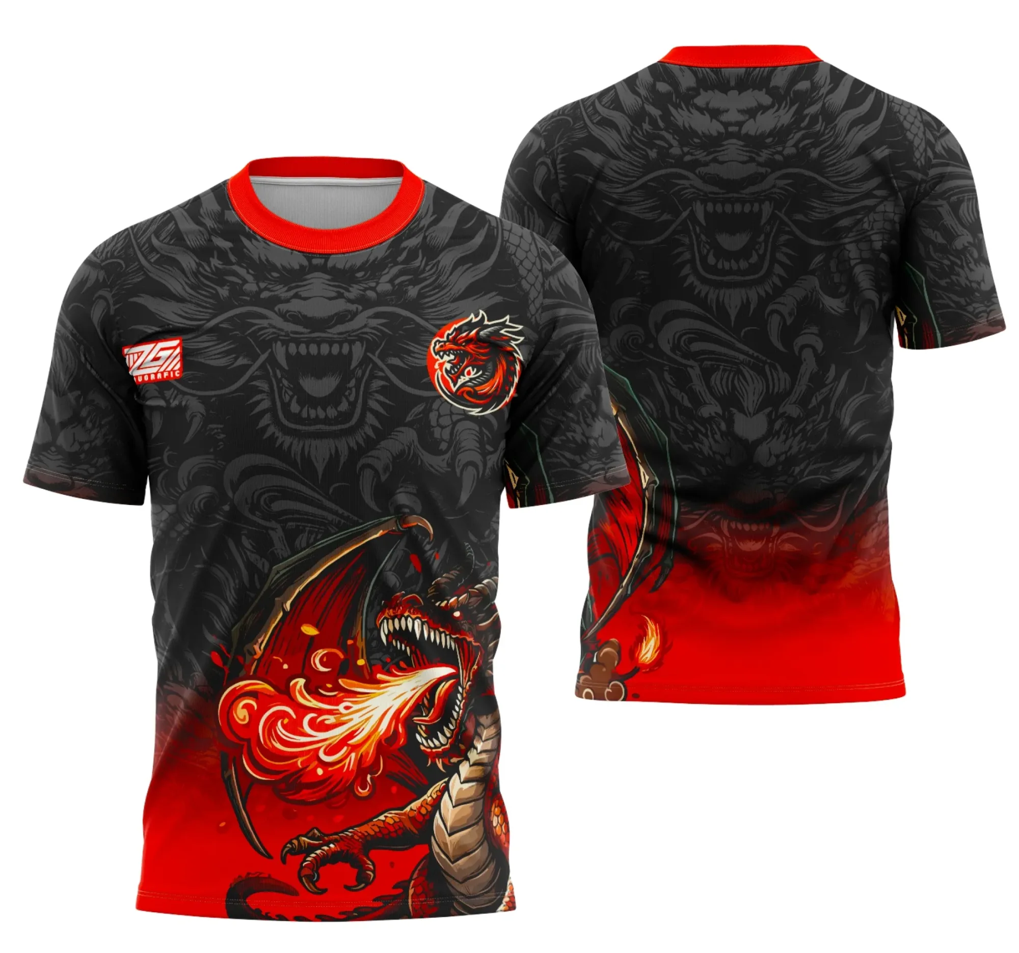 Camiseta unissex preta com logo no peito e estampa grande nas costas com tema Interclasse Equipe Dragão, ideal para times, equipes e eventos escolares.