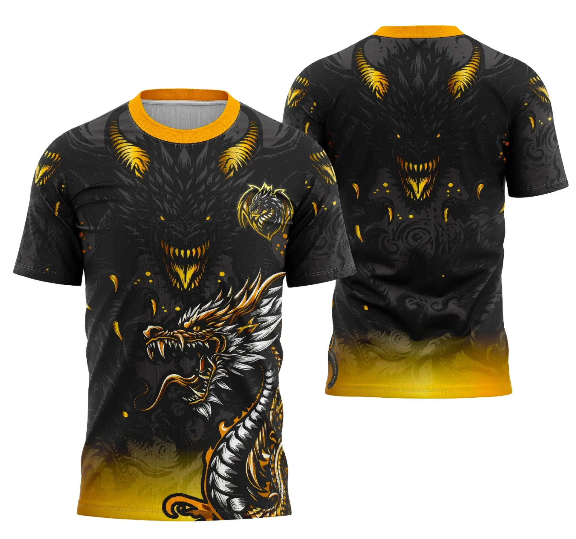 Camiseta unissex preta com logo no peito e estampa grande nas costas com tema Interclasse Equipe Dragão Modelo 2, ideal para quem busca estilo e união em uniformes escolares.