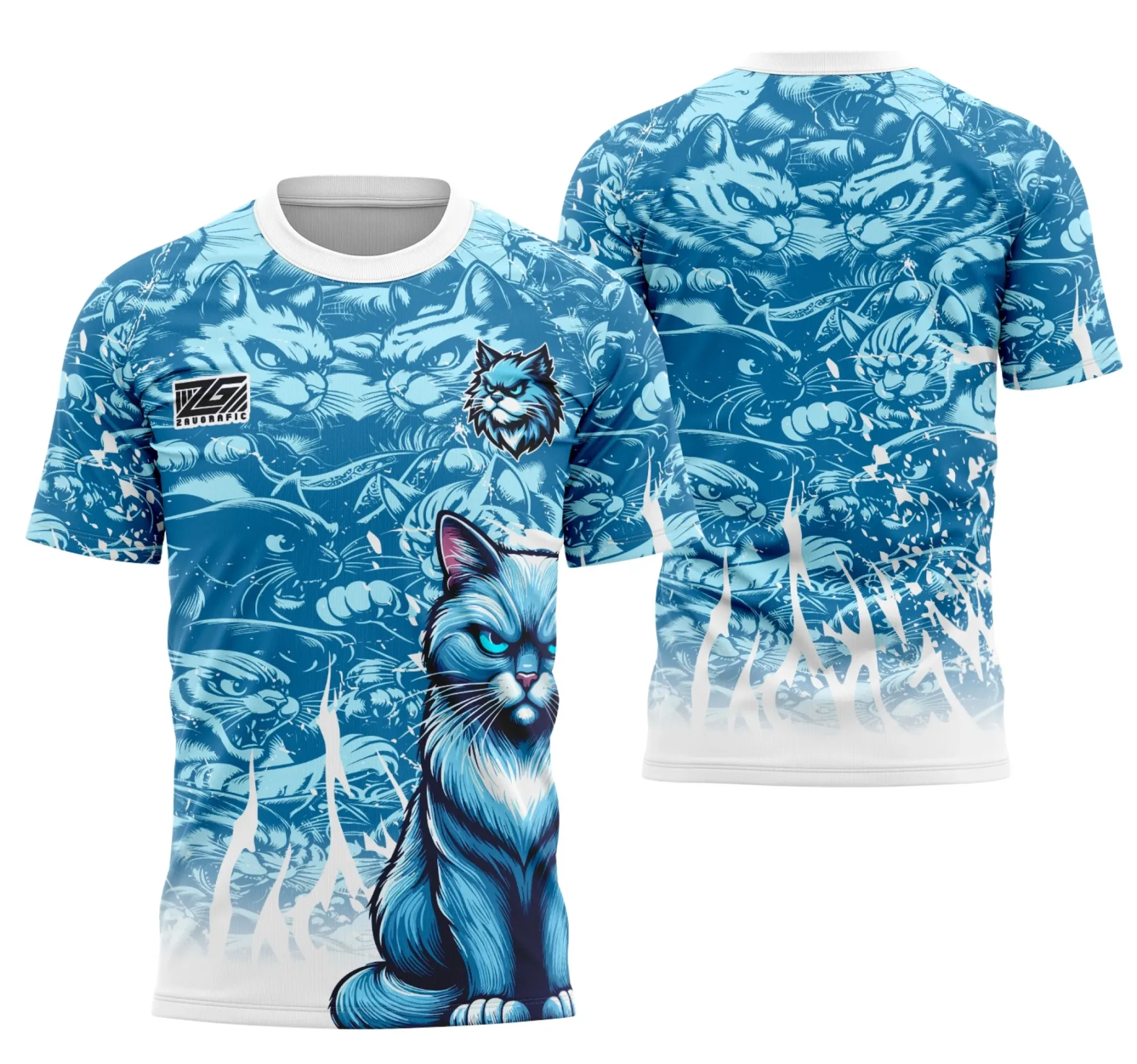 Camiseta unissex preta com logo no peito e estampa grande nas costas mostrando a motivação da equipe gato do interclasse, ideal para usar em campeonatos e encontros escolares.