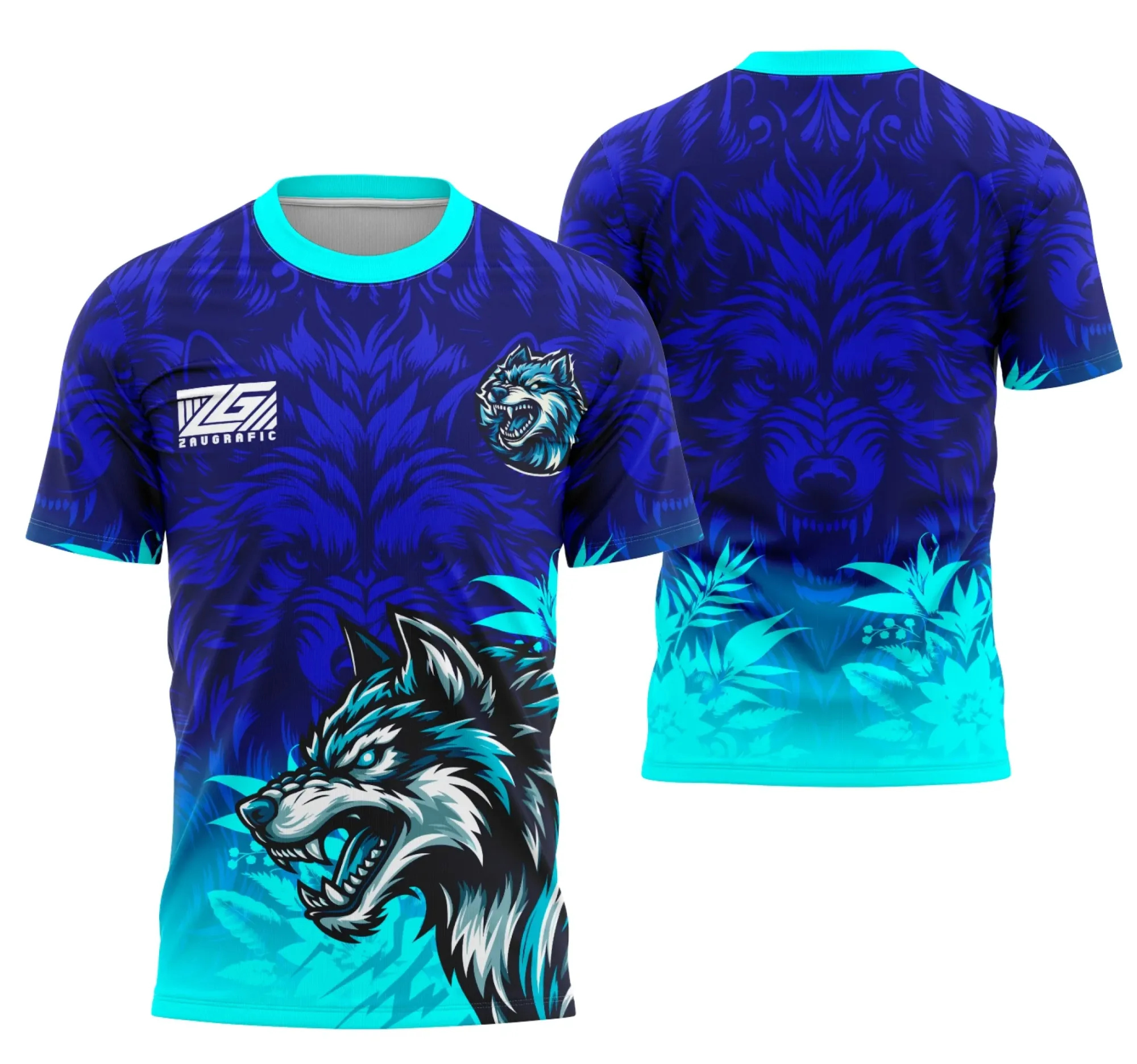 Camiseta unissex preta com logo no peito e estampa grande nas costas da equipe Lobo, em estilo interclasse, ideal para eventos e times.