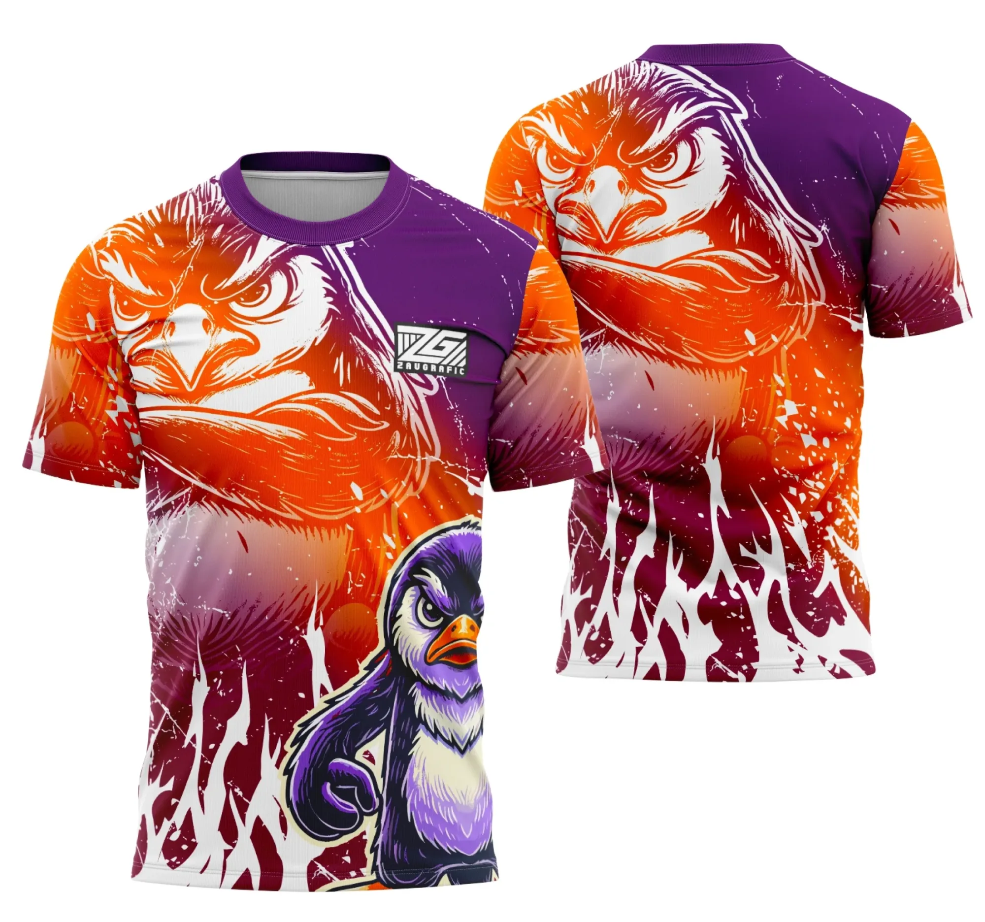 Camiseta unissex preta com logo no peito e estampa grande nas costas da Equipe Pinguino para Interclasse, combina conforto e estilo para torcida ou equipe.