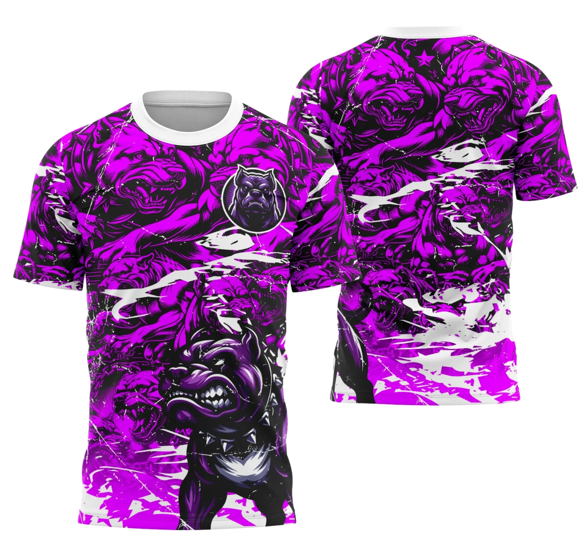 Camiseta unissex preta com logo no peito e estampa grande nas costas da Interclasse Equipe Pitbull Dog, ideal para fãs e participantes, visual moderno e marcante.